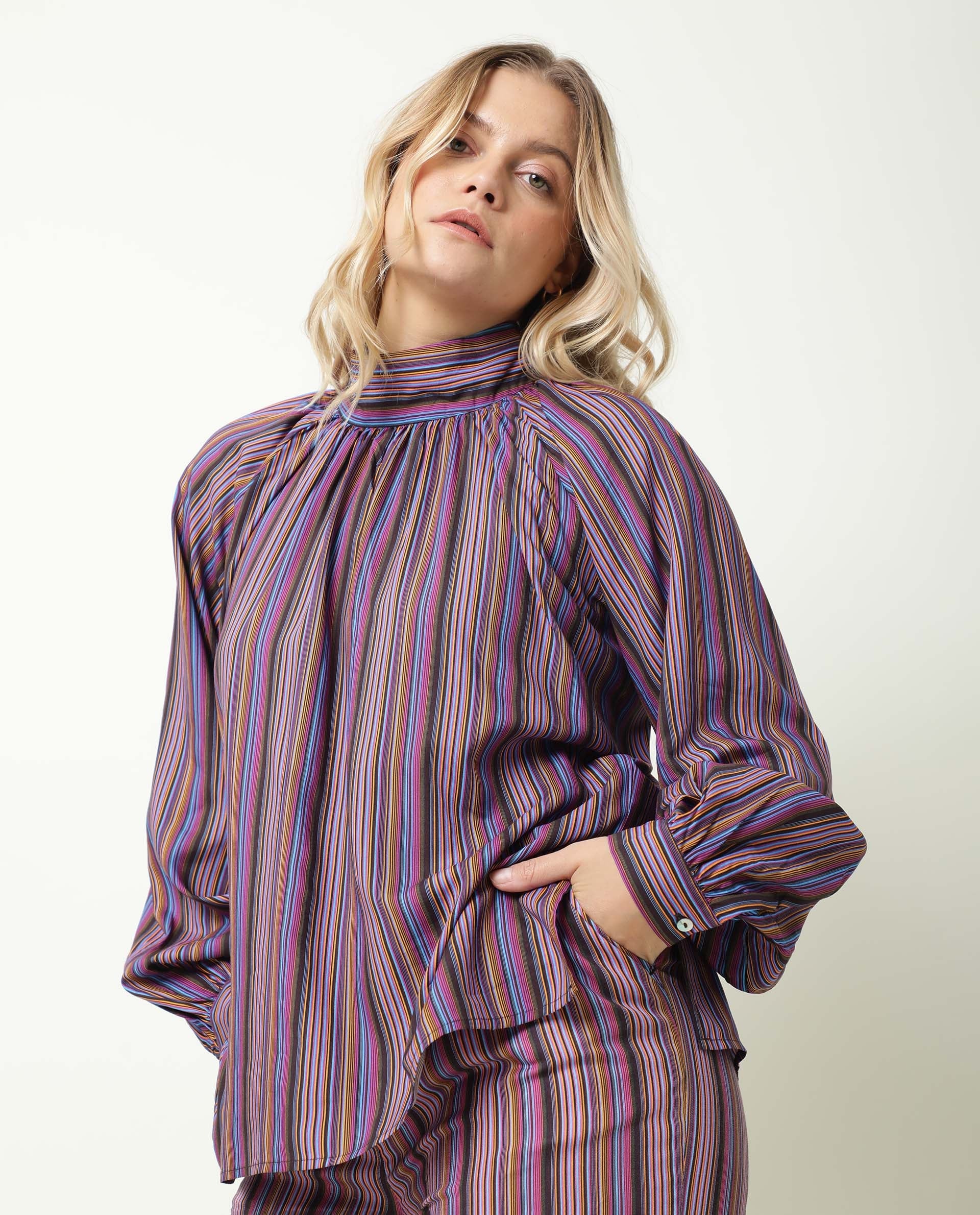 Rareism Women's Autumn Multi High Neck Striped Knee Length Regular Fit Top - Image 6