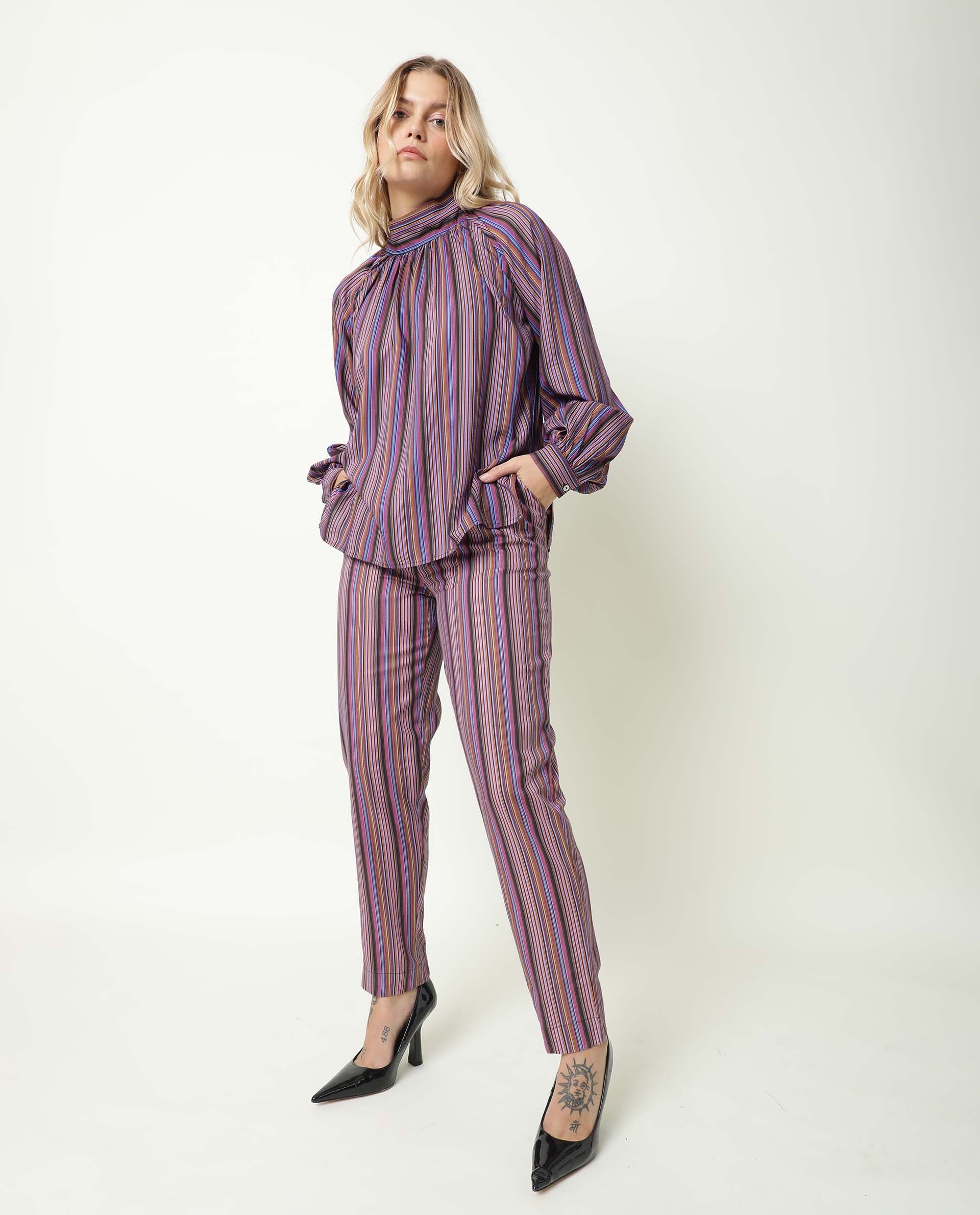 Rareism Women's Autumn Multi High Neck Striped Knee Length Regular Fit Top - Image 9