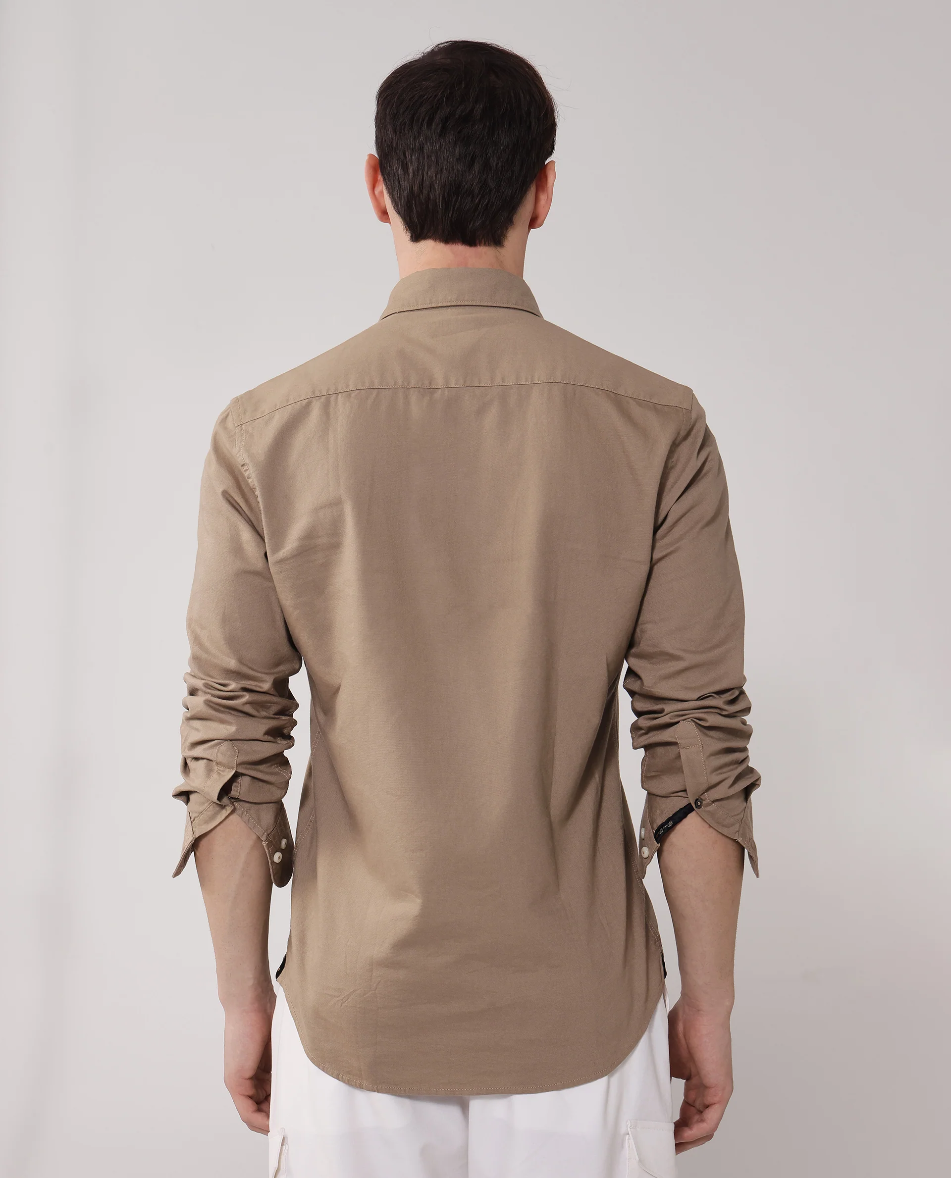 Rare Rabbit Men's Auxfo Beige Cotton Plain Regular Fit Full Sleeve Button-Down Collar Shirt - Image 4