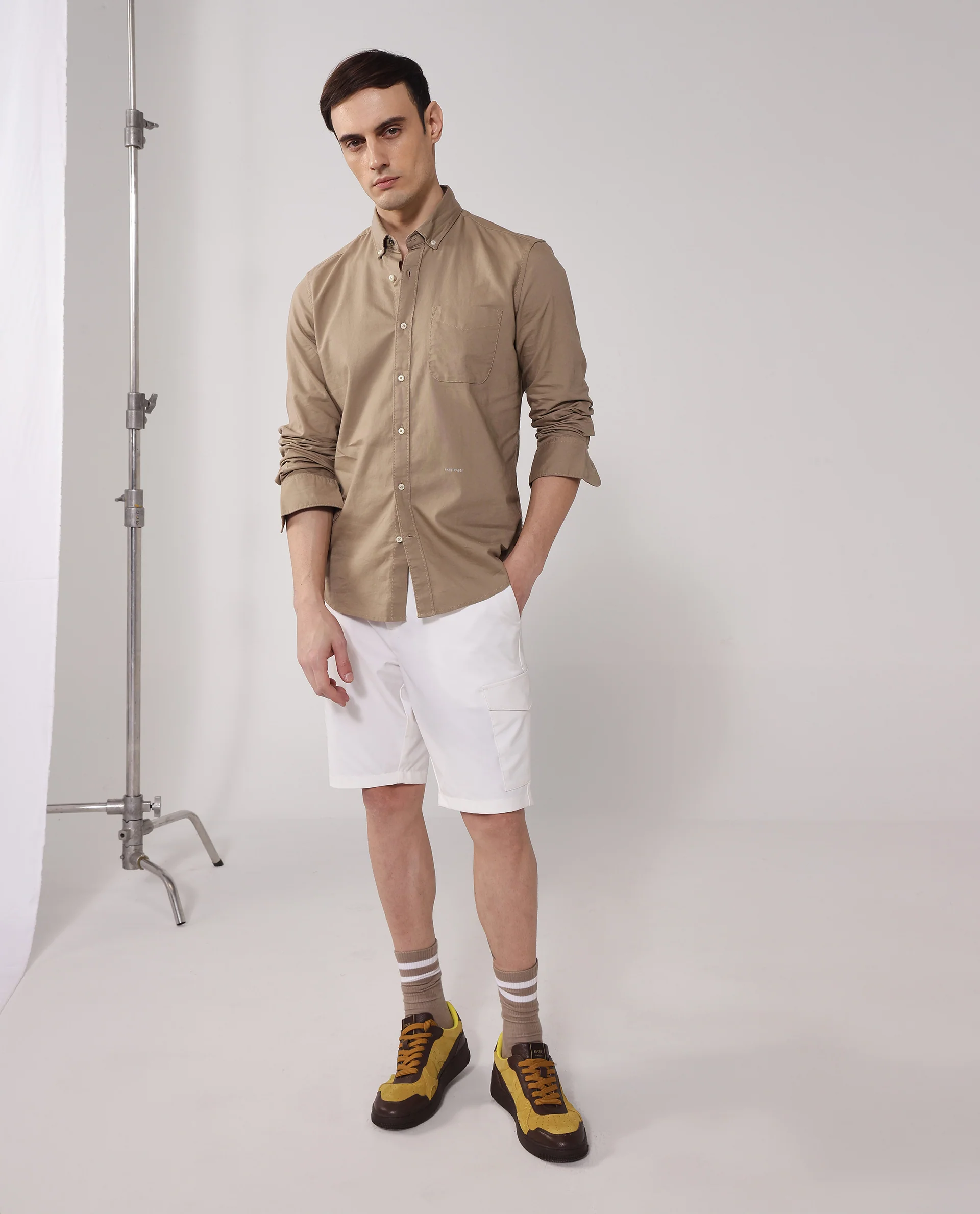 Rare Rabbit Men's Auxfo Beige Cotton Plain Regular Fit Full Sleeve Button-Down Collar Shirt - Image 7