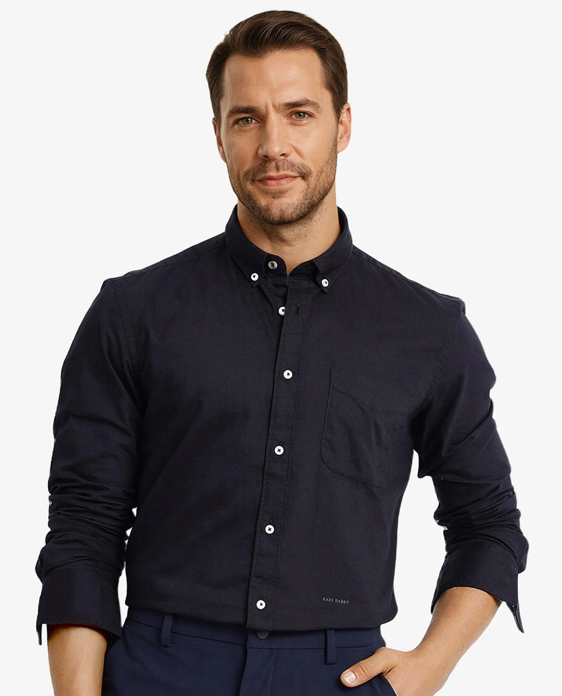 Rare Rabbit Men's Auxfo Black Cotton Plain Regular Fit Full Sleeve Button-Down Collar Shirt - Image 5