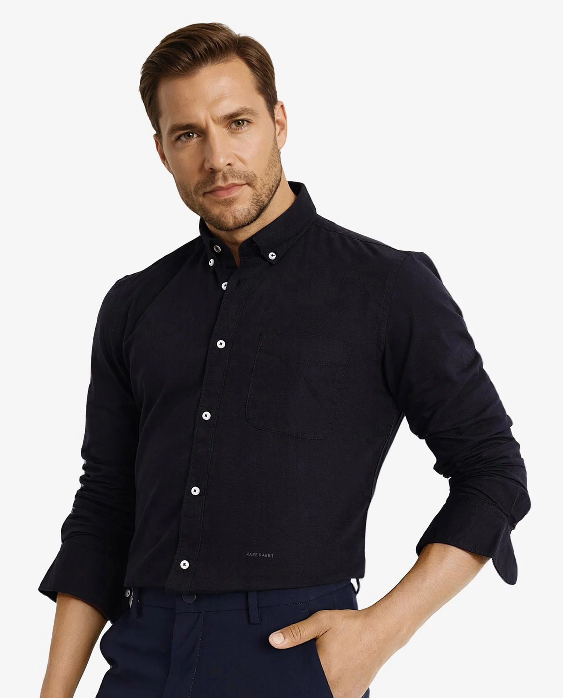 Rare Rabbit Men's Auxfo Black Cotton Plain Regular Fit Full Sleeve Button-Down Collar Shirt - Image 7