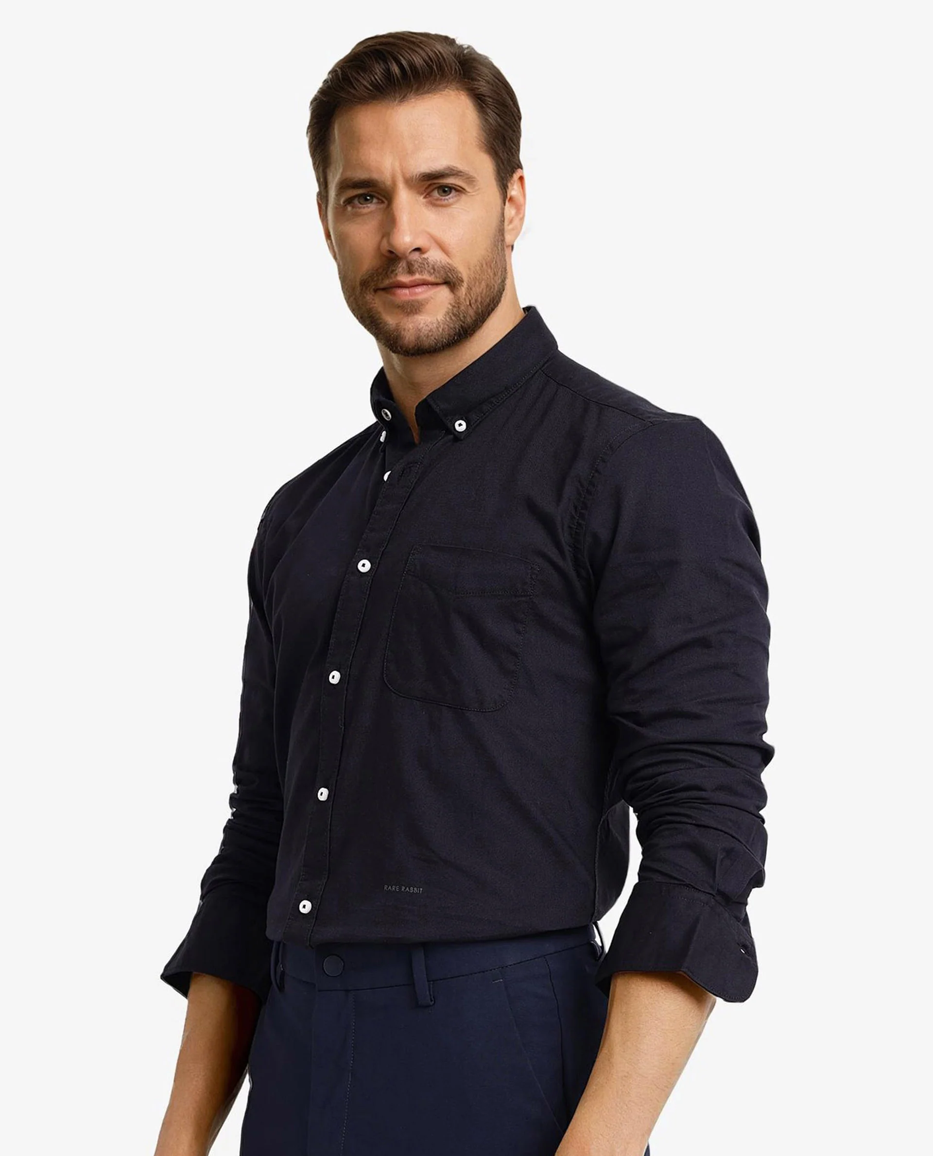 Rare Rabbit Men's Auxfo Black Cotton Plain Regular Fit Full Sleeve Button-Down Collar Shirt - Image 8