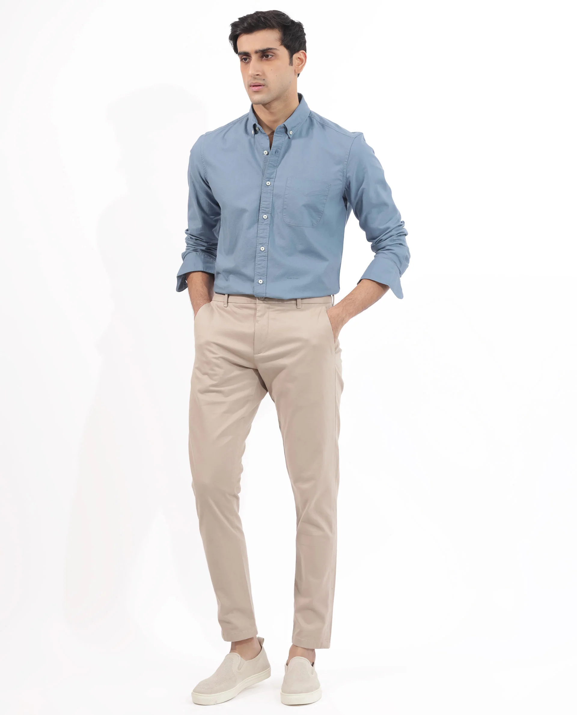 Rare Rabbit Men's Auxfo Blue Cotton Plain Regular Fit Full Sleeve Button-Down Collar Shirt - Image 2