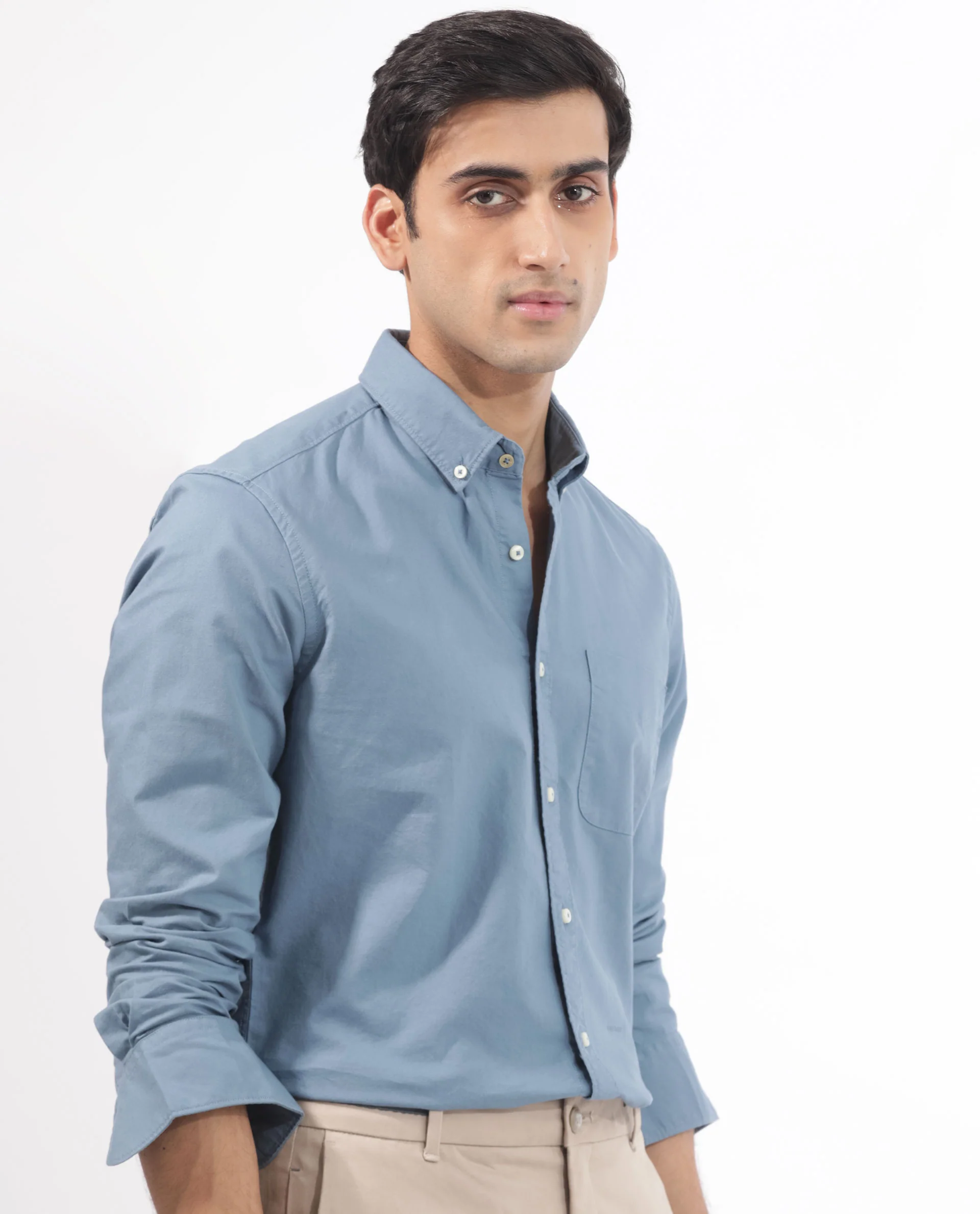 Rare Rabbit Men's Auxfo Blue Cotton Plain Regular Fit Full Sleeve Button-Down Collar Shirt - Image 8