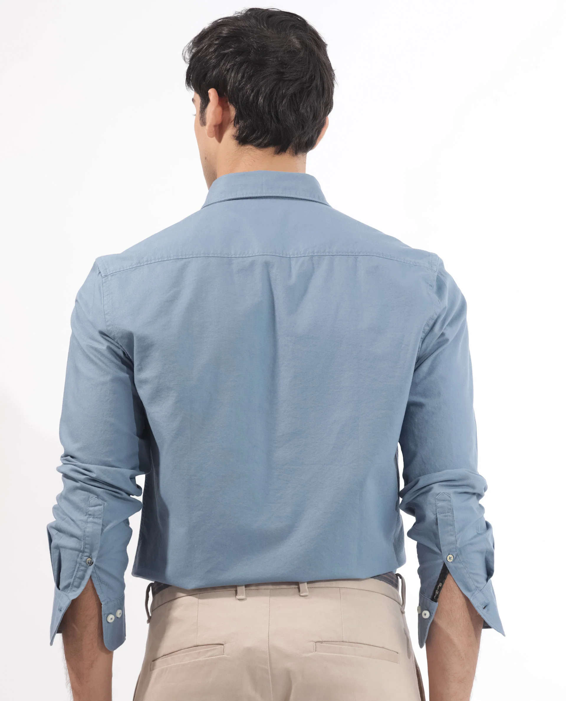 Rare Rabbit Men's Auxfo Blue Cotton Plain Regular Fit Full Sleeve Button-Down Collar Shirt - Image 9