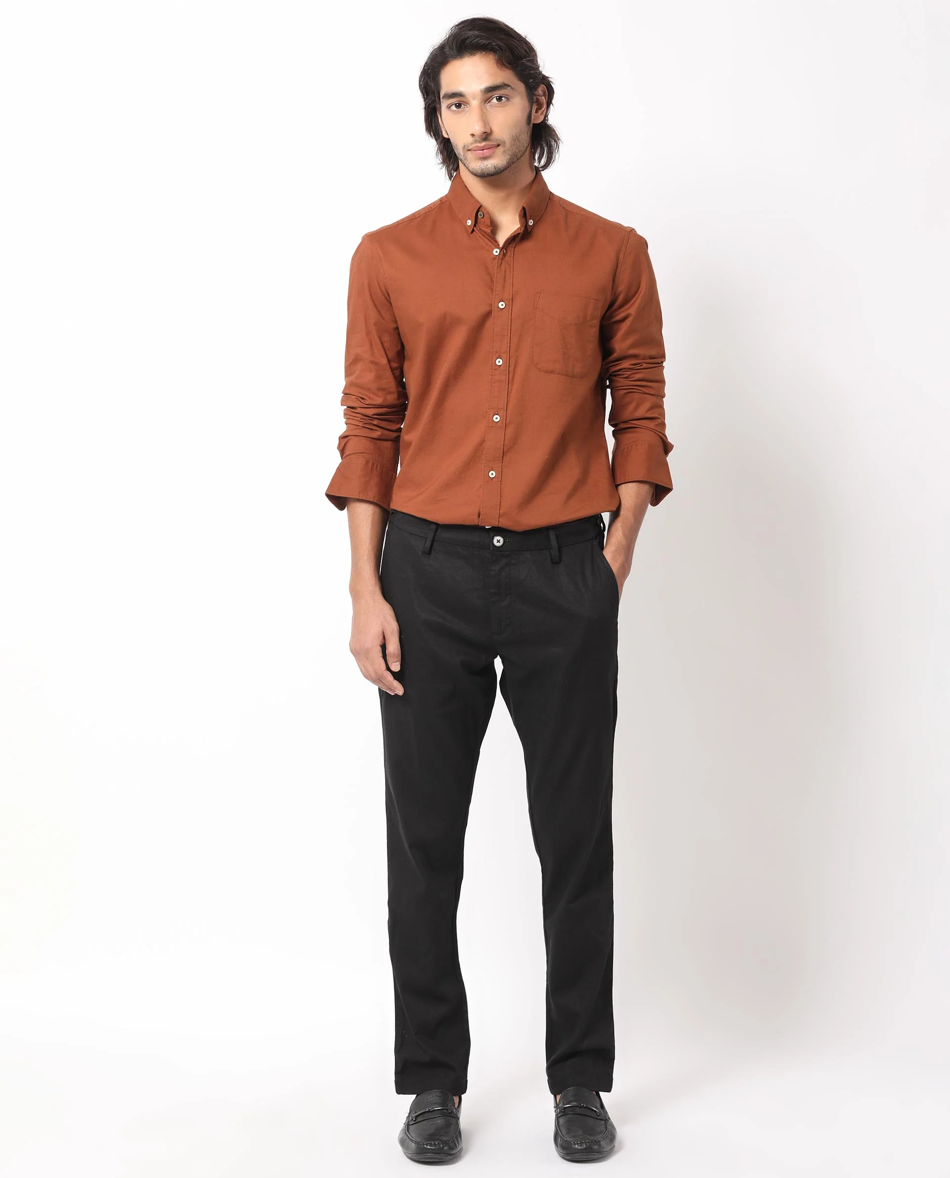 Rare Rabbit Men's Auxfo Brown Cotton Plain Regular Fit Full Sleeve Button-Down Collar Shirt - Image 3