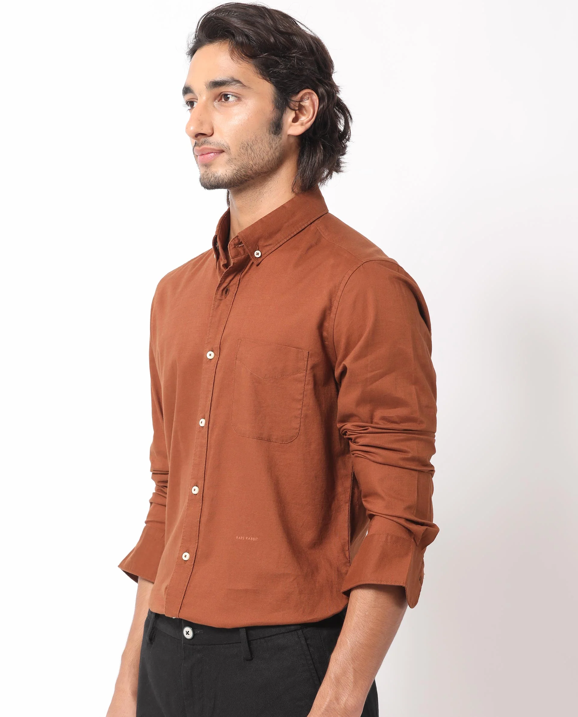 Rare Rabbit Men's Auxfo Brown Cotton Plain Regular Fit Full Sleeve Button-Down Collar Shirt - Image 4