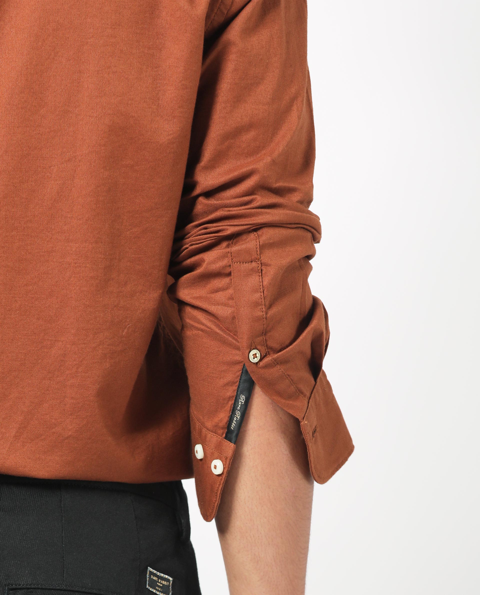 Rare Rabbit Men's Auxfo Brown Cotton Plain Regular Fit Full Sleeve Button-Down Collar Shirt - Image 6