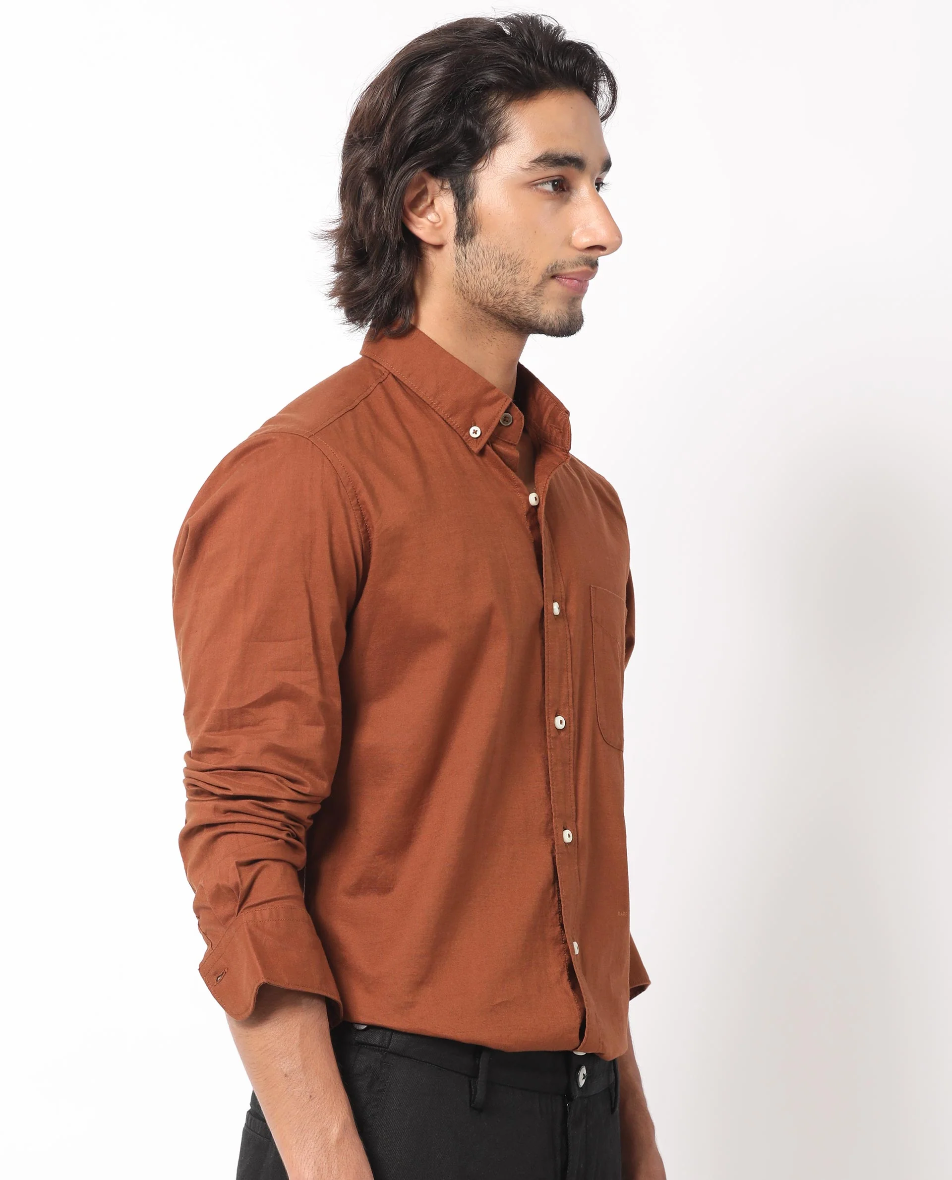 Rare Rabbit Men's Auxfo Brown Cotton Plain Regular Fit Full Sleeve Button-Down Collar Shirt - Image 7