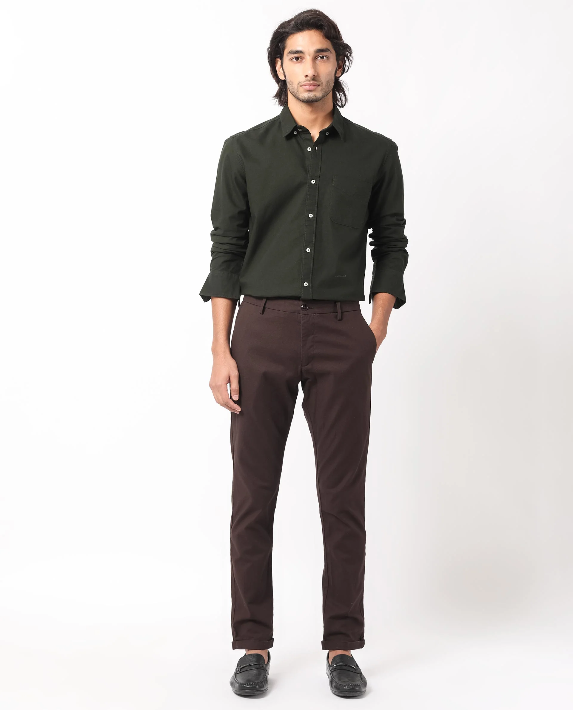 Rare Rabbit Men's Auxfo Dark Green Cotton Plain Regular Fit Full Sleeve Button-Down Collar Shirt - Image 2