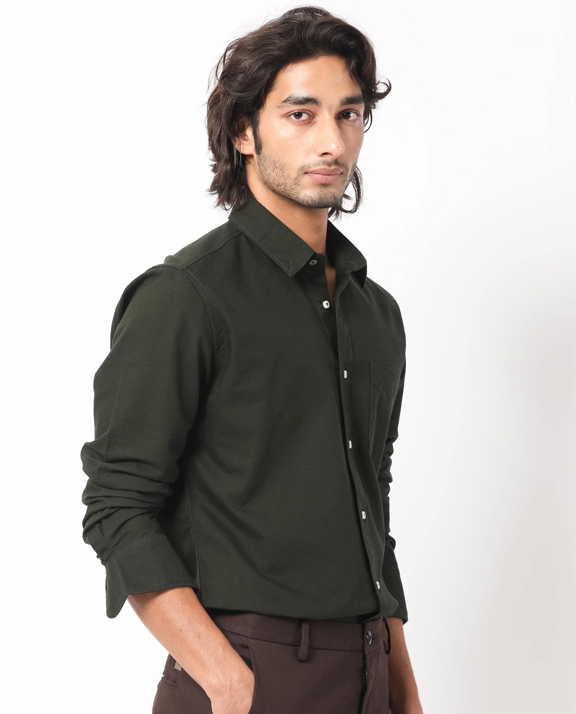 Rare Rabbit Men's Auxfo Dark Green Cotton Plain Regular Fit Full Sleeve Button-Down Collar Shirt - Image 4