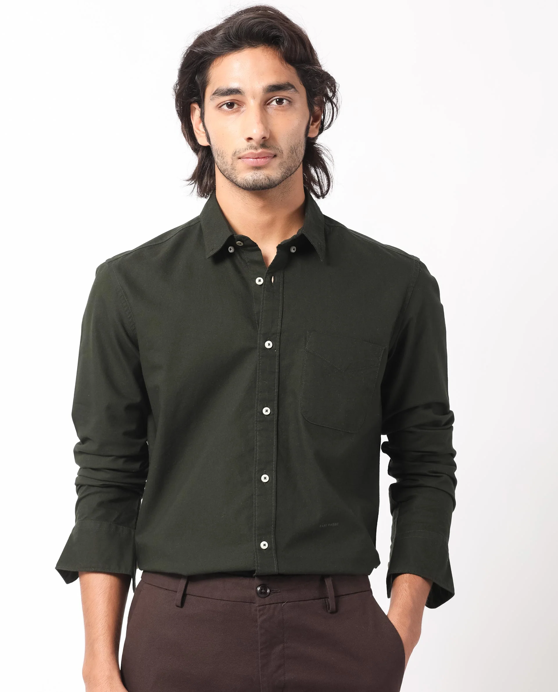 Rare Rabbit Men's Auxfo Dark Green Cotton Plain Regular Fit Full Sleeve Button-Down Collar Shirt - Image 5