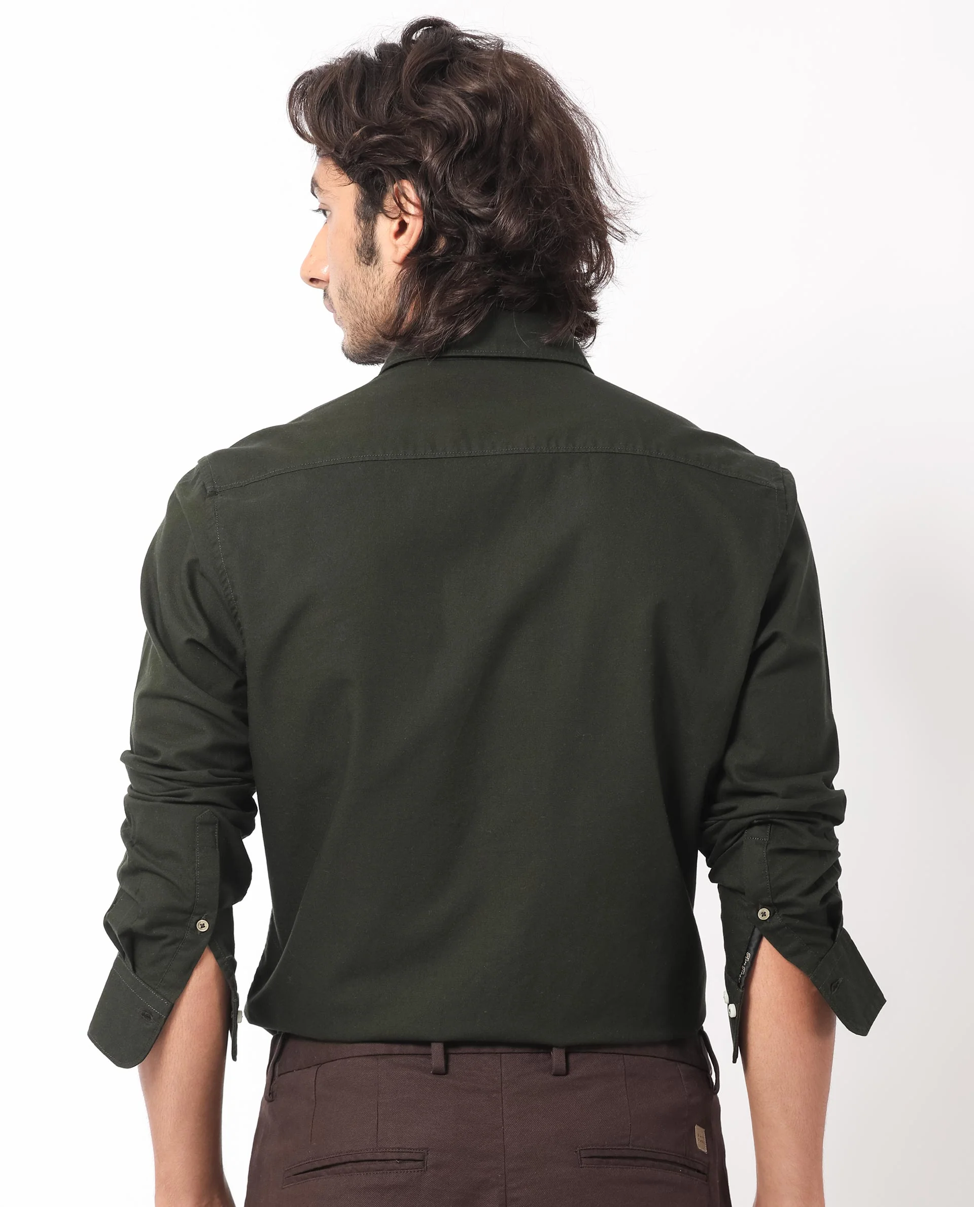 Rare Rabbit Men's Auxfo Dark Green Cotton Plain Regular Fit Full Sleeve Button-Down Collar Shirt - Image 7