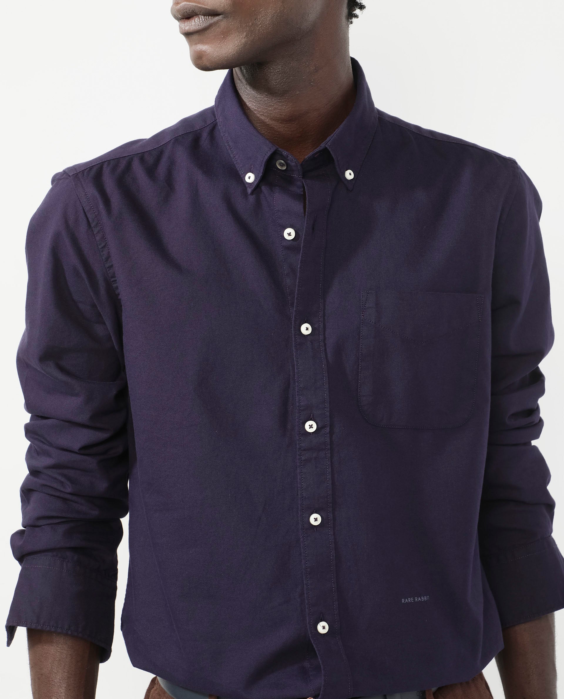 Rare Rabbit Men's Auxfo Dark Purple Cotton Plain Regular Fit Full Sleeve Button-Down Collar Shirt - Image 3