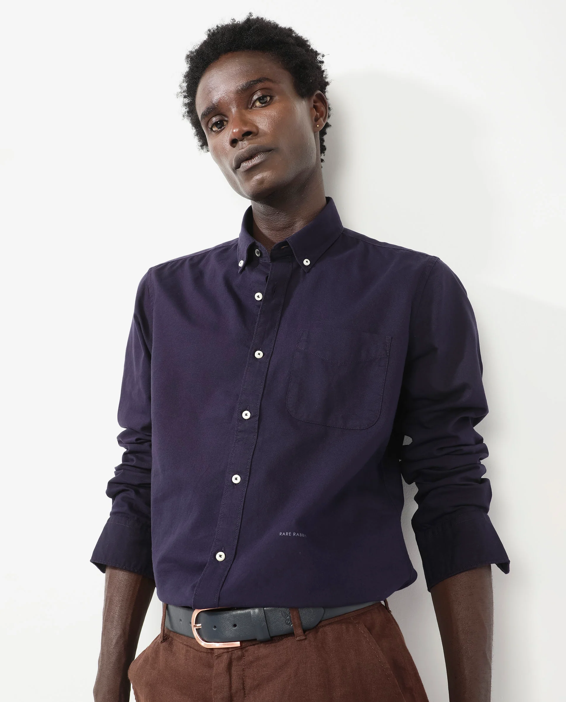 Rare Rabbit Men's Auxfo Dark Purple Cotton Plain Regular Fit Full Sleeve Button-Down Collar Shirt - Image 5