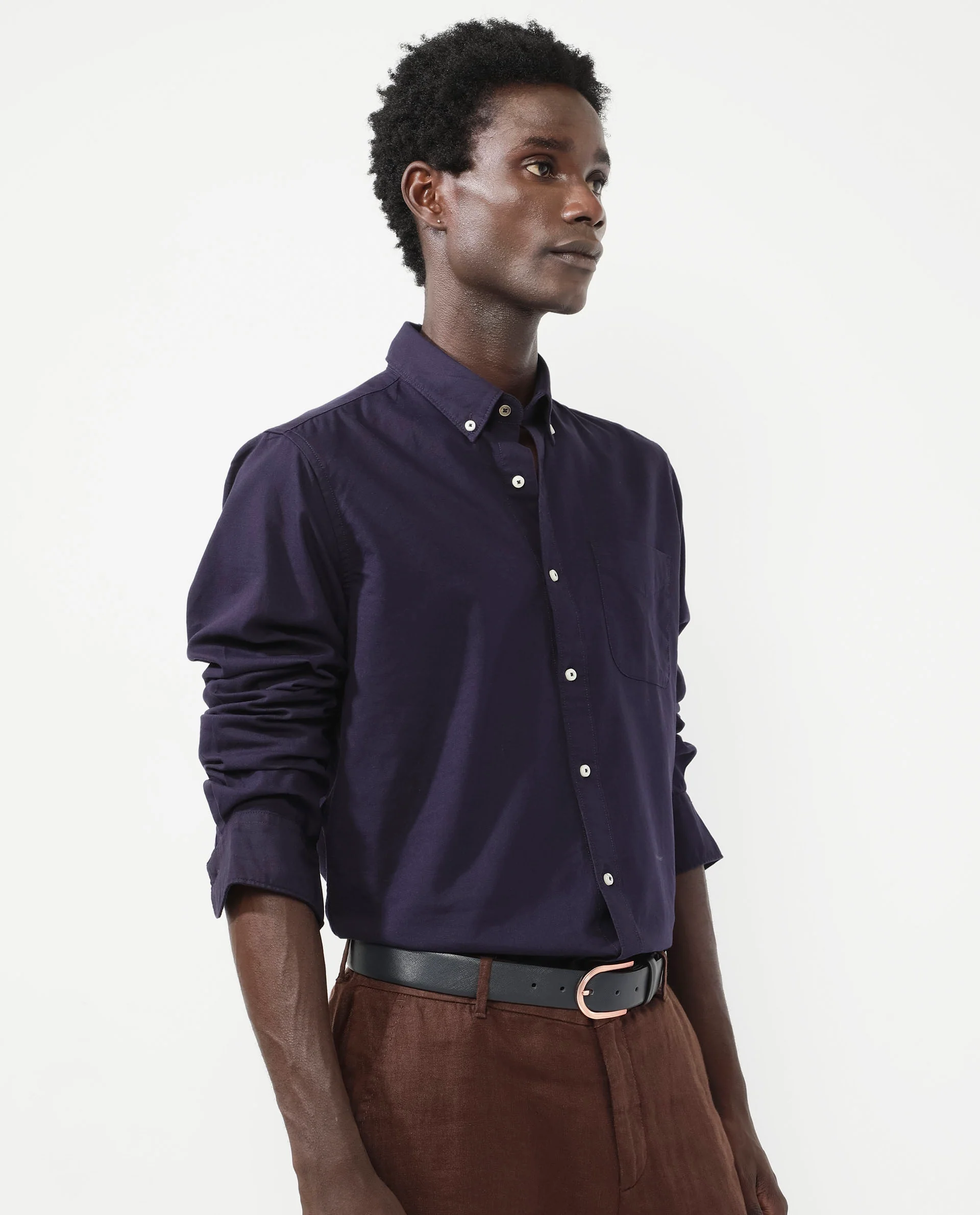 Rare Rabbit Men's Auxfo Dark Purple Cotton Plain Regular Fit Full Sleeve Button-Down Collar Shirt - Image 6
