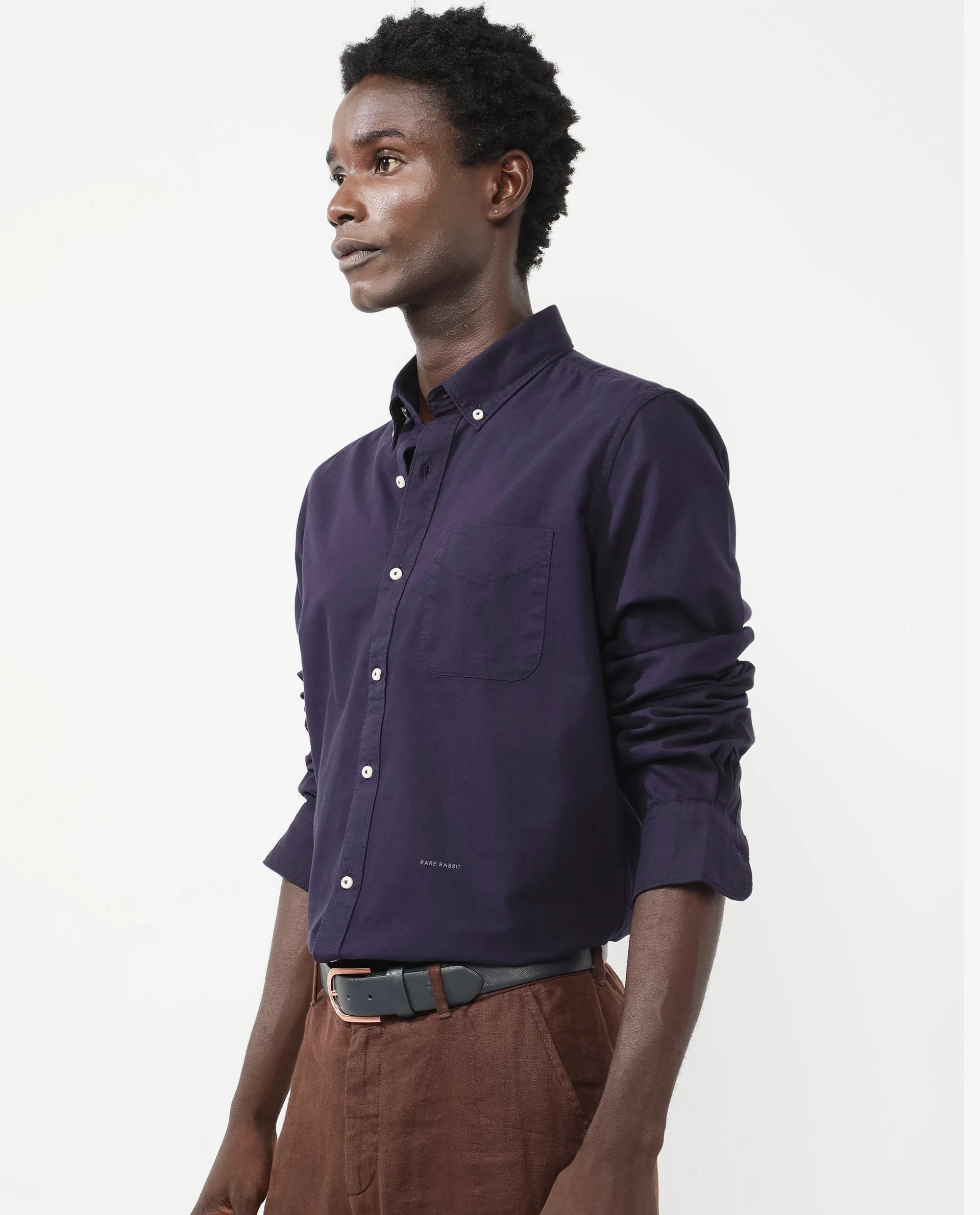 Rare Rabbit Men's Auxfo Dark Purple Cotton Plain Regular Fit Full Sleeve Button-Down Collar Shirt - Image 7