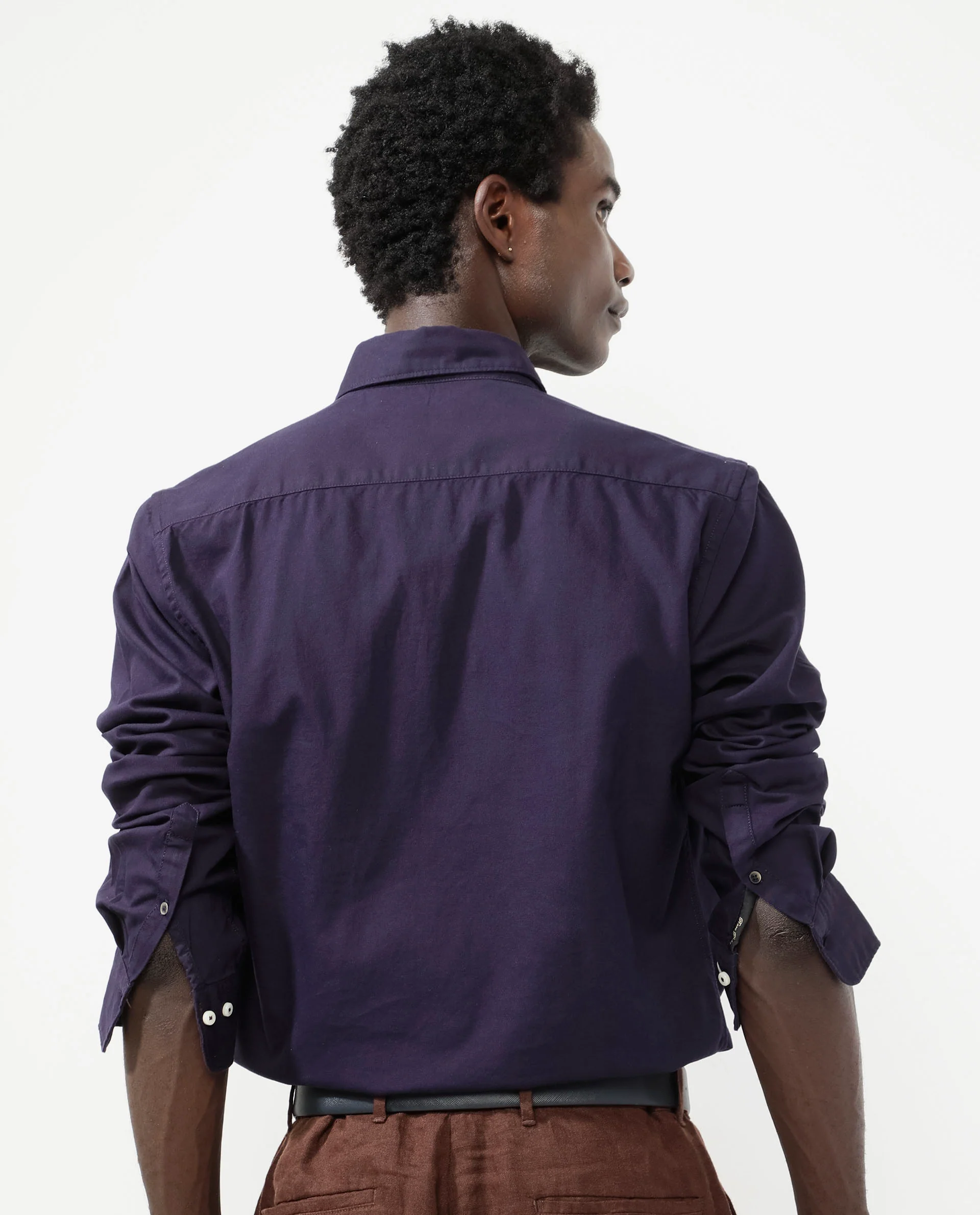 Rare Rabbit Men's Auxfo Dark Purple Cotton Plain Regular Fit Full Sleeve Button-Down Collar Shirt - Image 8