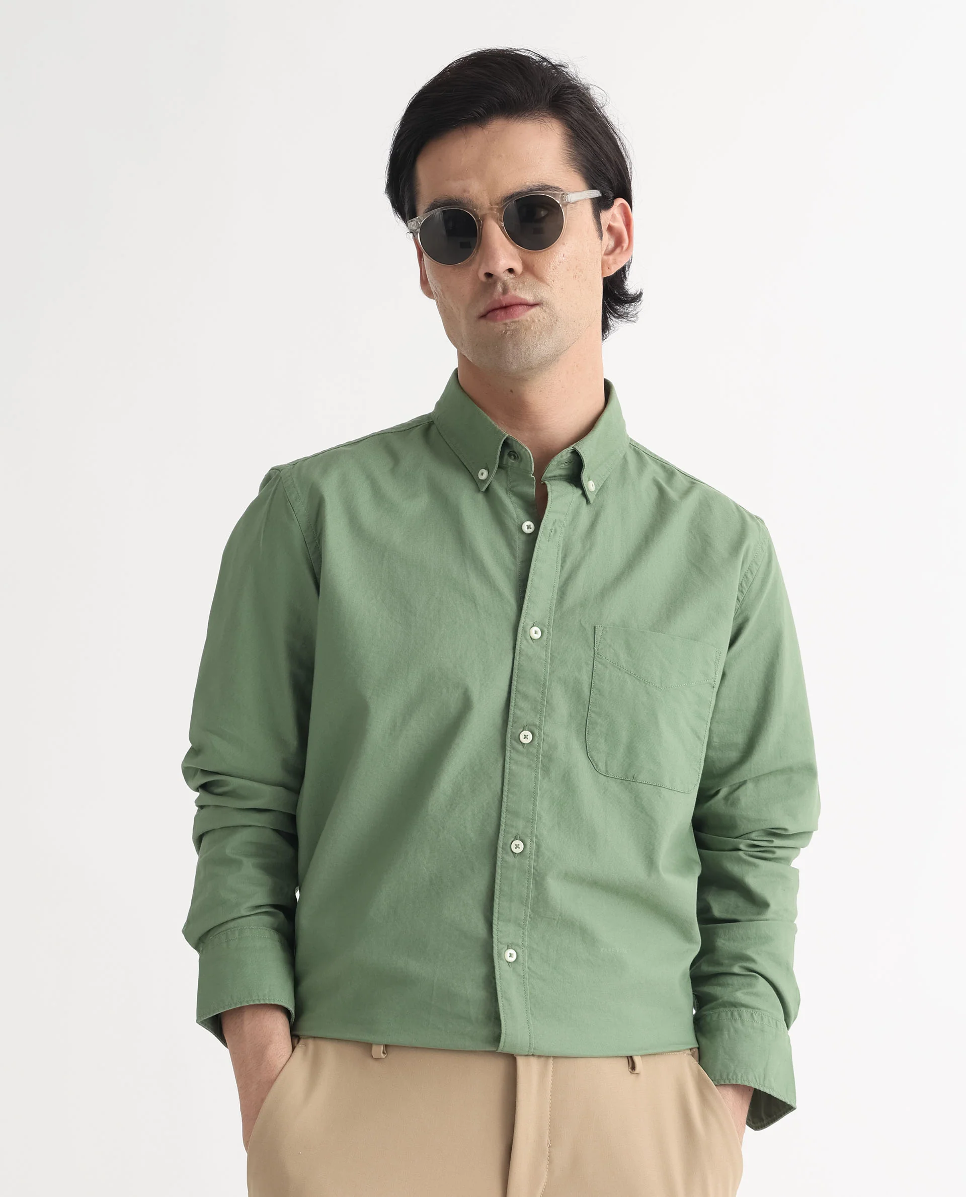 Rare Rabbit Men's Auxfo Green Cotton Plain Regular Fit Full Sleeve Button-Down Collar Shirt - Image 10