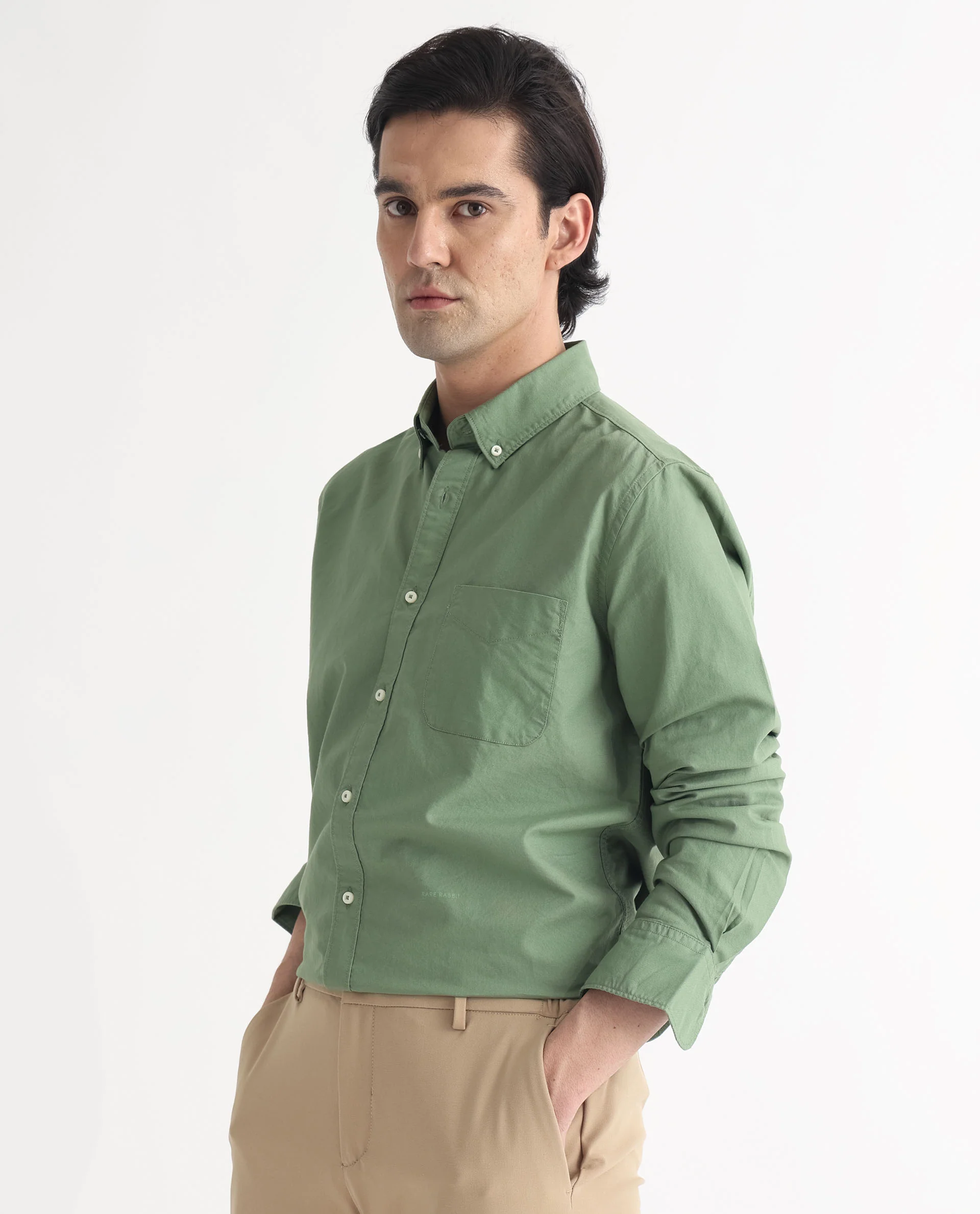 Rare Rabbit Men's Auxfo Green Cotton Plain Regular Fit Full Sleeve Button-Down Collar Shirt - Image 9