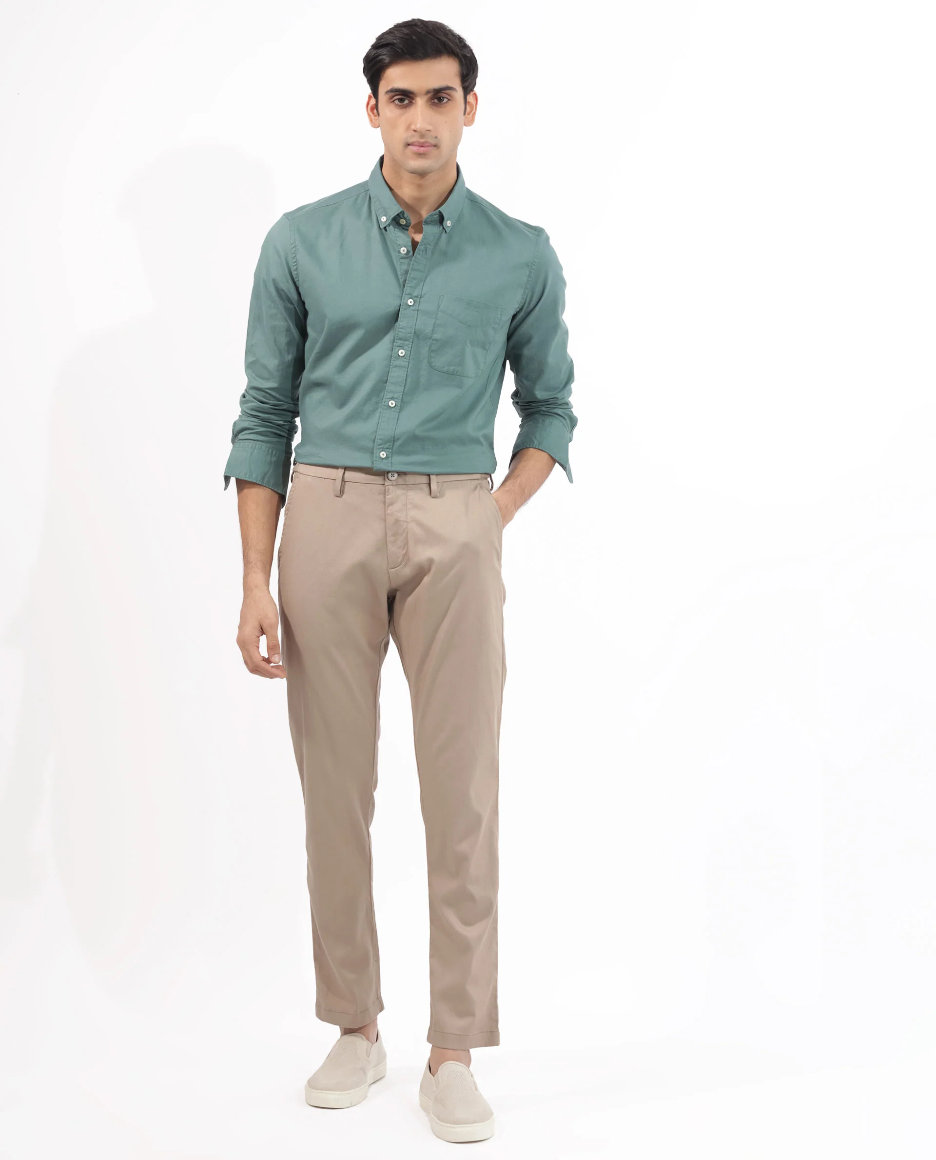 Rare Rabbit Men's Auxfo Light Petrol Cotton Plain Regular Fit Full Sleeve Button-Down Collar Shirt - Image 2