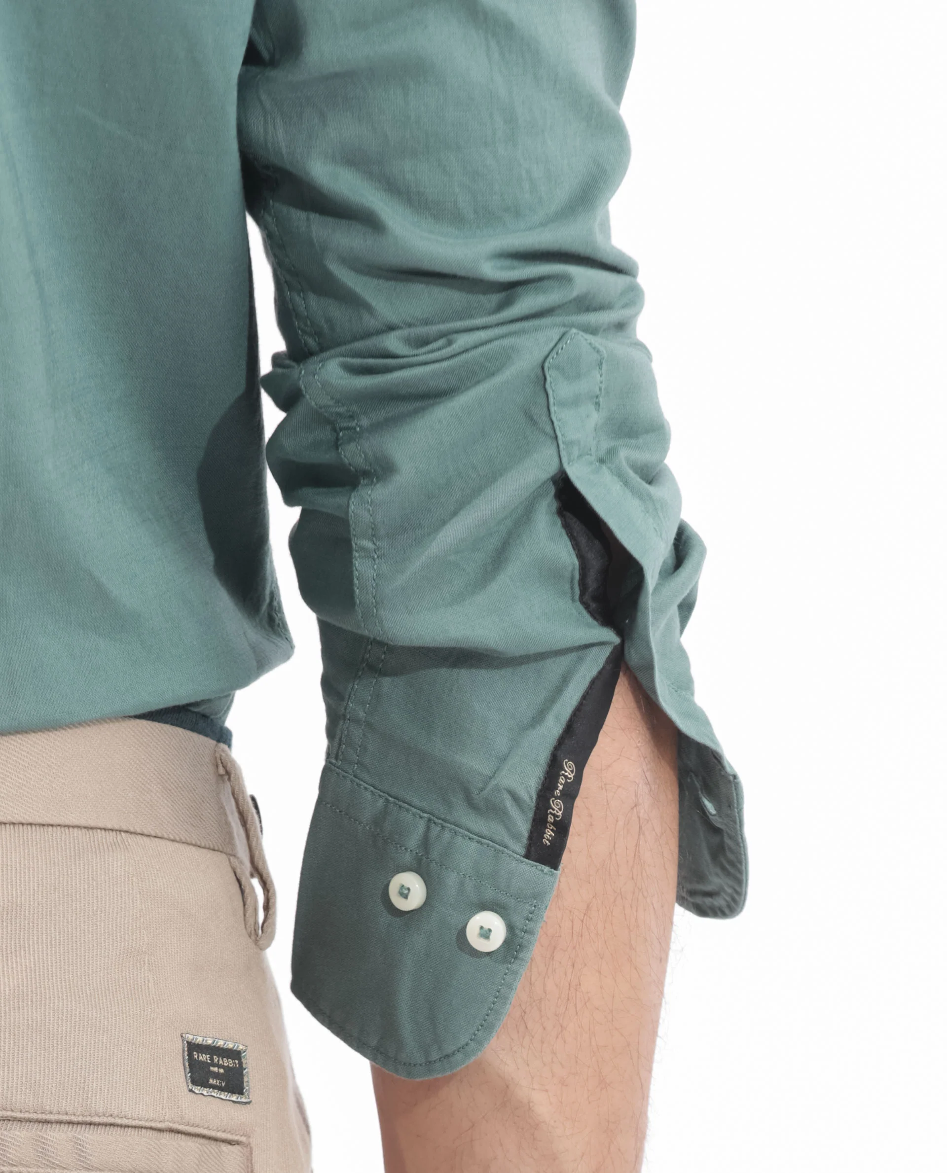 Rare Rabbit Men's Auxfo Light Petrol Cotton Plain Regular Fit Full Sleeve Button-Down Collar Shirt - Image 4