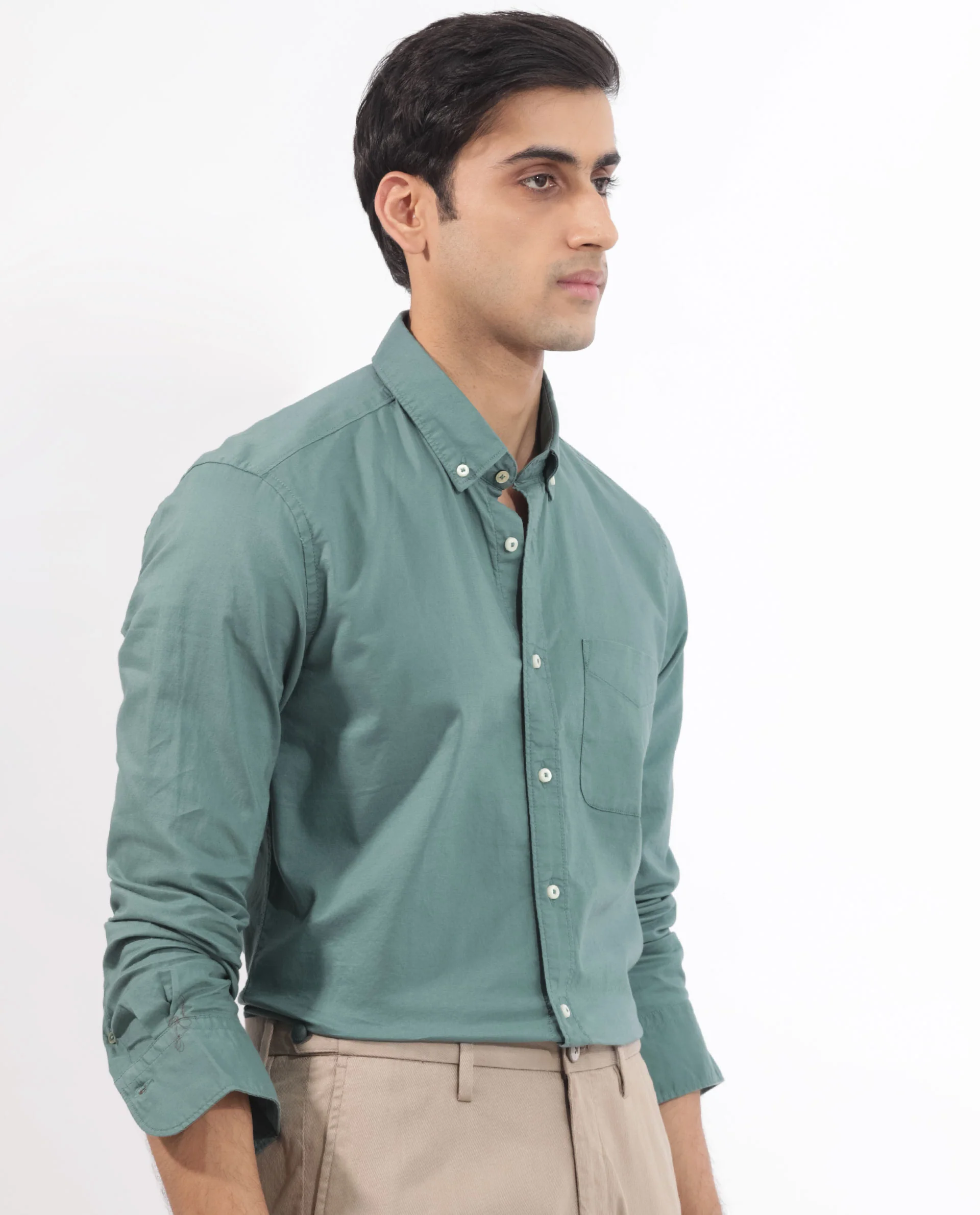 Rare Rabbit Men's Auxfo Light Petrol Cotton Plain Regular Fit Full Sleeve Button-Down Collar Shirt - Image 8