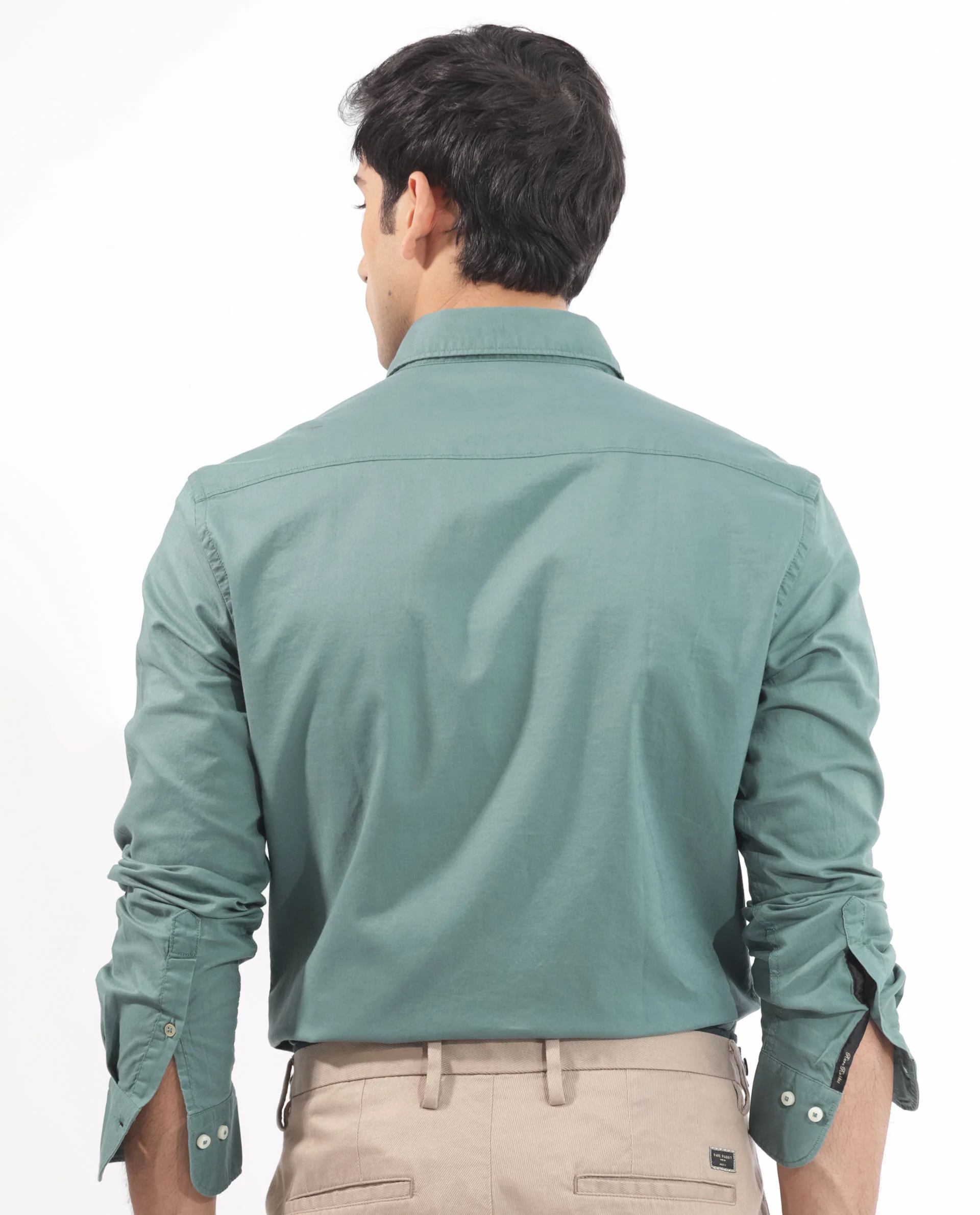 Rare Rabbit Men's Auxfo Light Petrol Cotton Plain Regular Fit Full Sleeve Button-Down Collar Shirt - Image 9