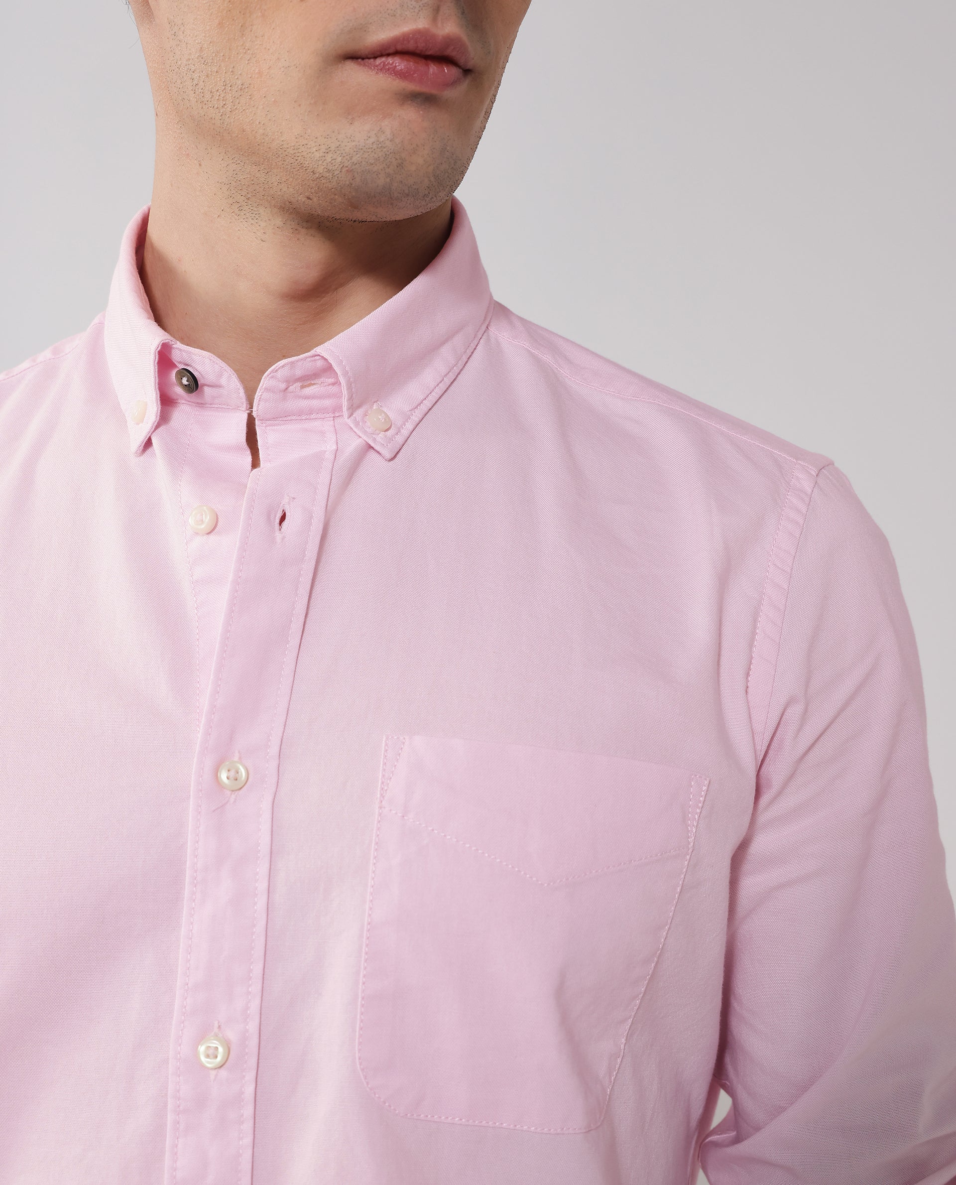 Rare Rabbit Men's Auxfo Light Pink Cotton Plain Regular Fit Full Sleeve Button-Down Collar Shirt - Image 3