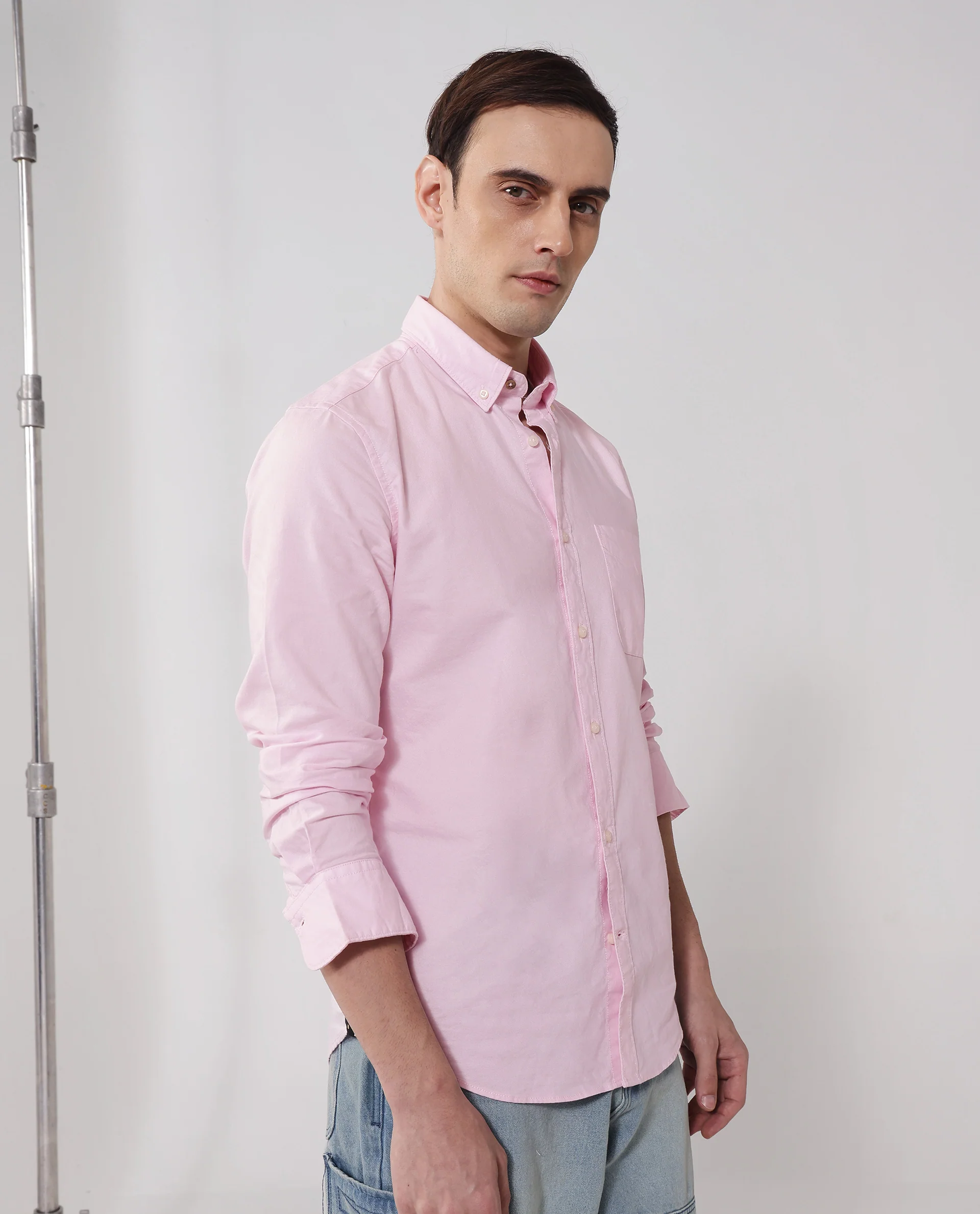 Rare Rabbit Men's Auxfo Light Pink Cotton Plain Regular Fit Full Sleeve Button-Down Collar Shirt - Image 6