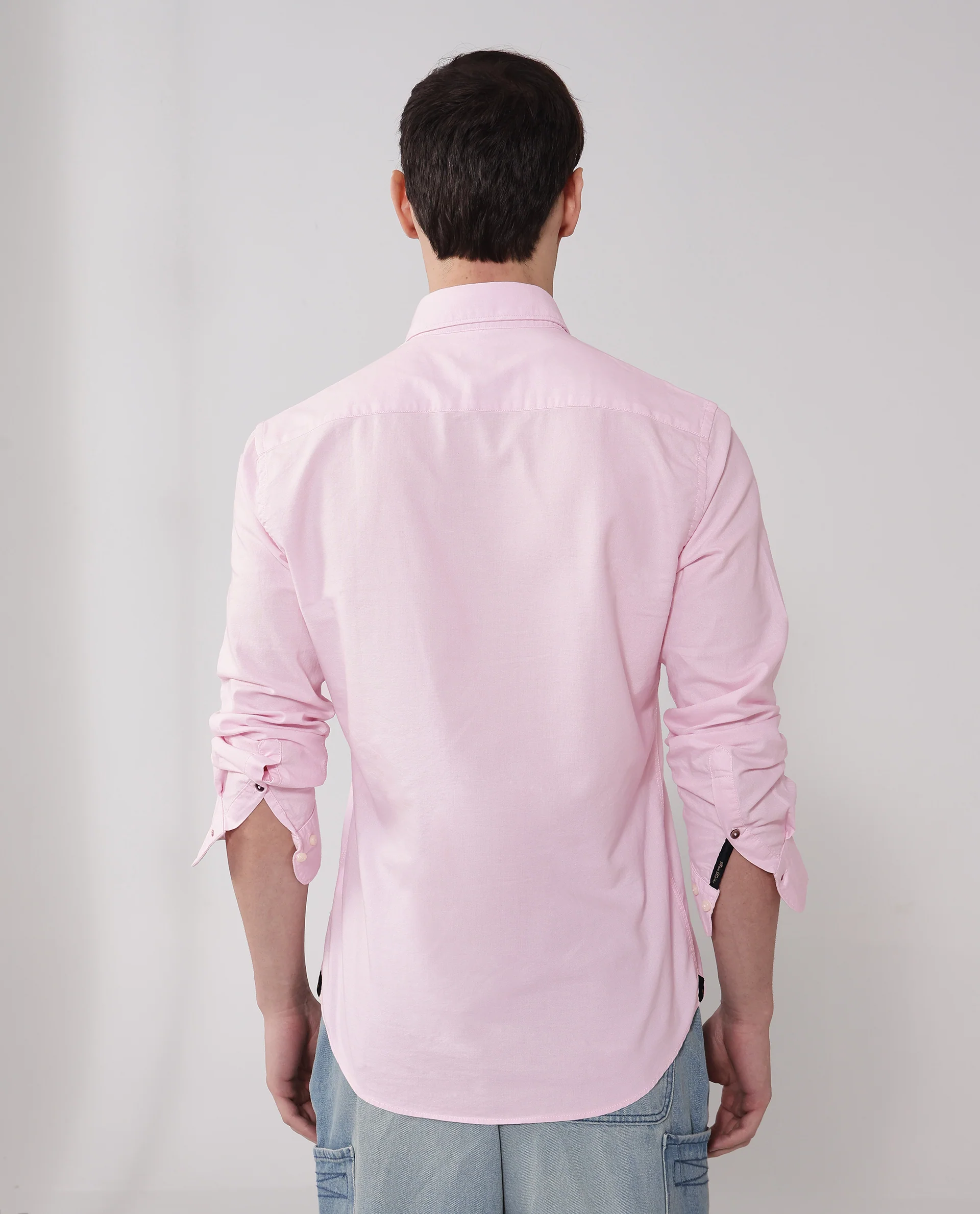 Rare Rabbit Men's Auxfo Light Pink Cotton Plain Regular Fit Full Sleeve Button-Down Collar Shirt - Image 7