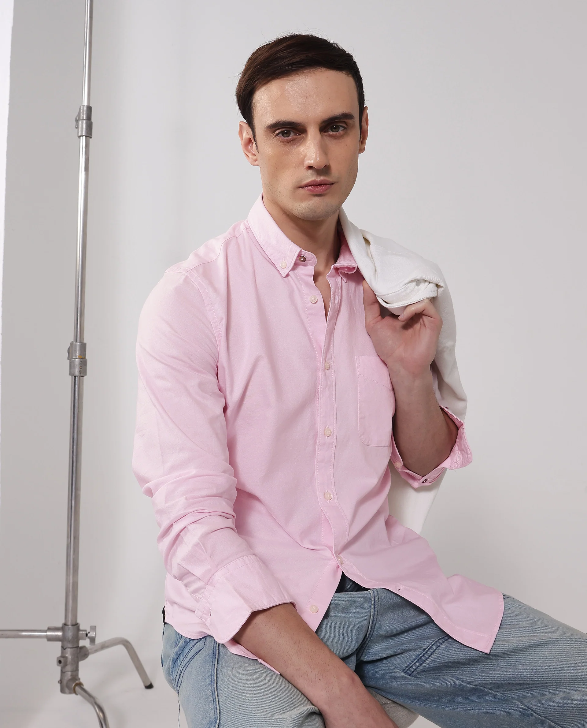 Rare Rabbit Men's Auxfo Light Pink Cotton Plain Regular Fit Full Sleeve Button-Down Collar Shirt - Image 8