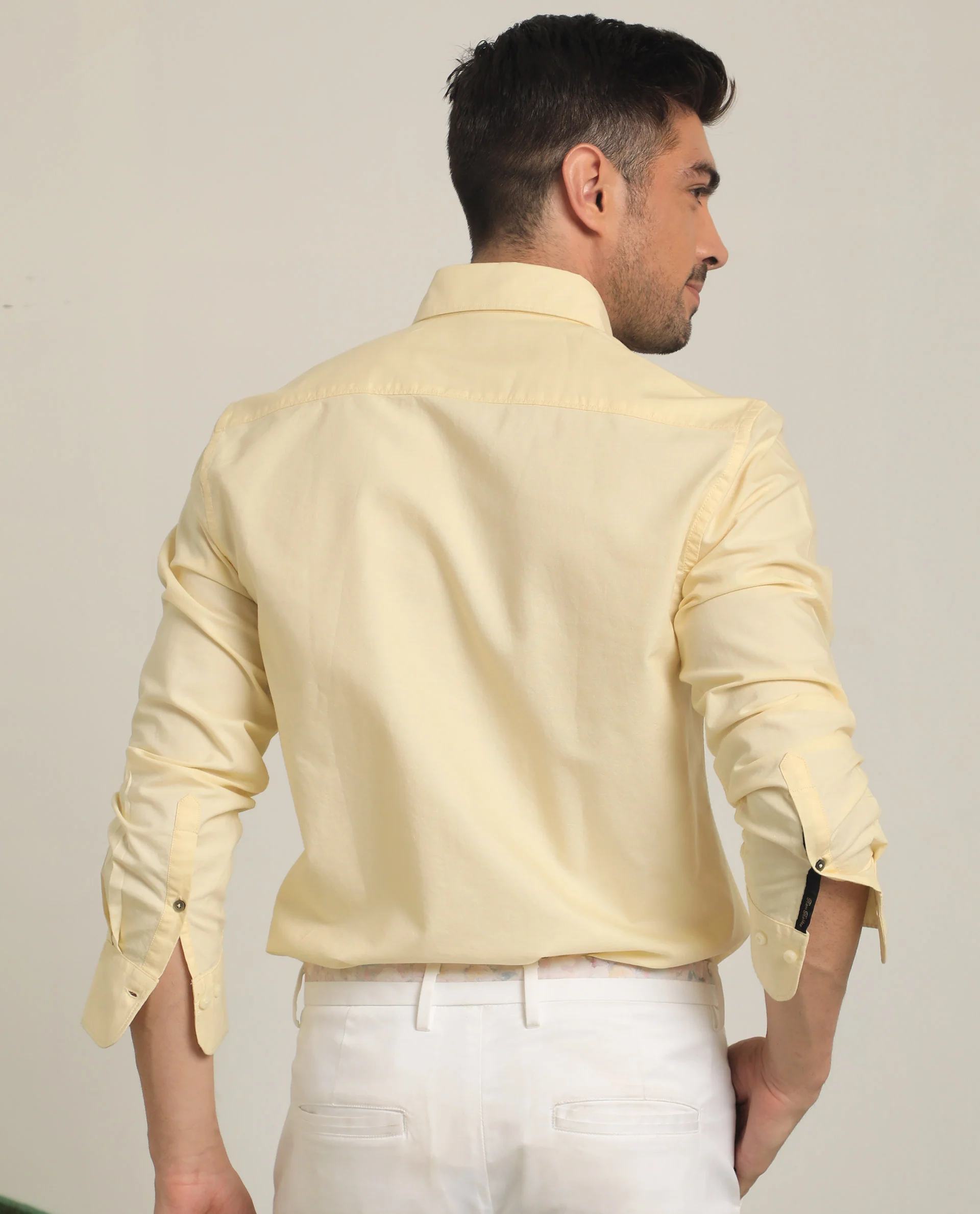 Rare Rabbit Men's Auxfo Light Yellow Cotton Plain Regular Fit Full Sleeve Button-Down Collar Shirt - Image 8
