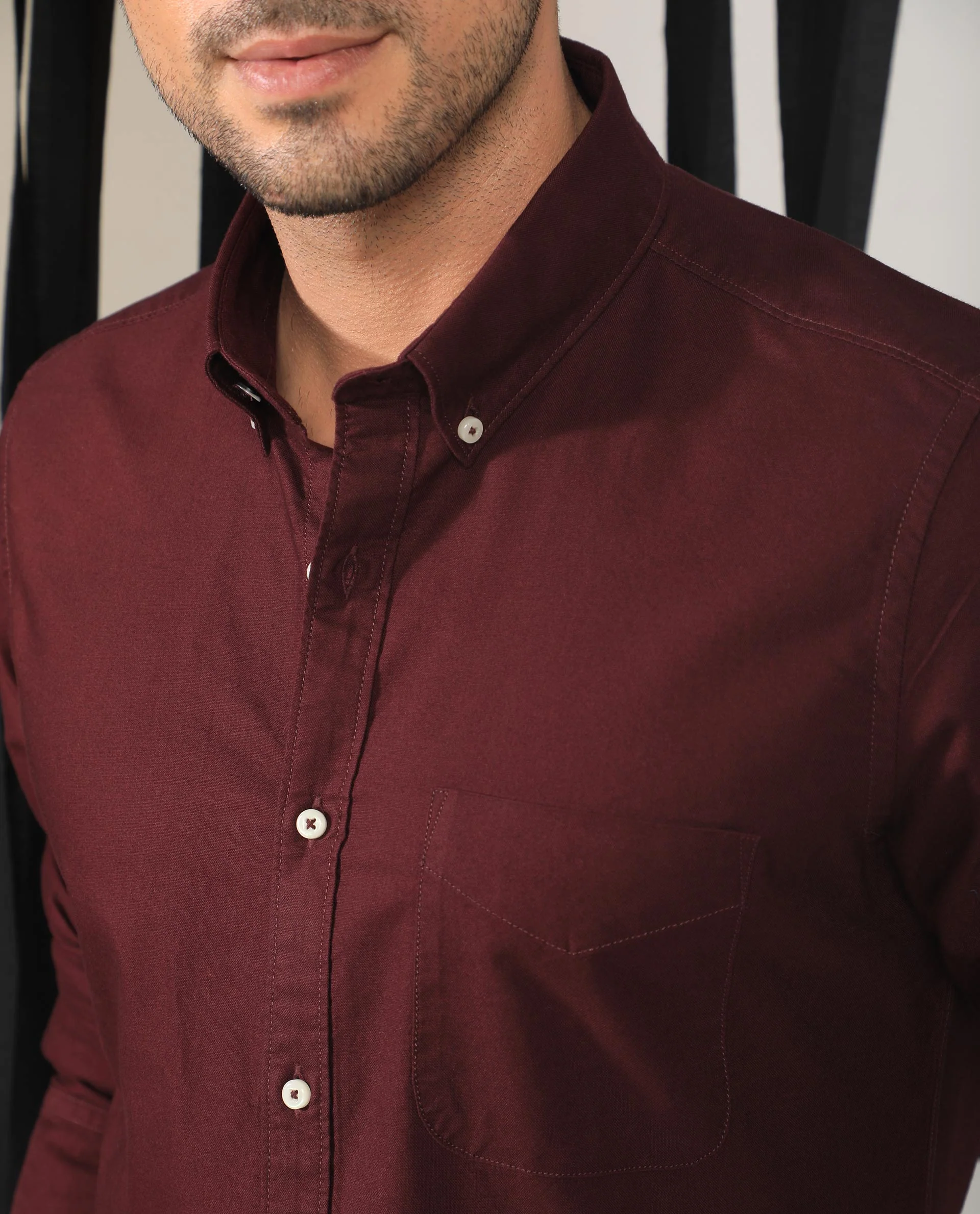 Rare Rabbit Men's Auxfo Maroon Cotton Plain Regular Fit Full Sleeve Button-Down Collar Shirt - Image 3