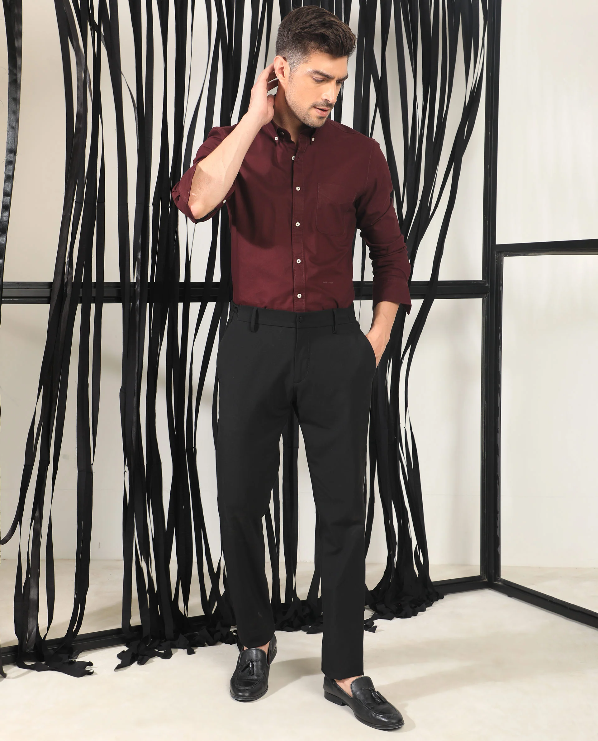 Rare Rabbit Men's Auxfo Maroon Cotton Plain Regular Fit Full Sleeve Button-Down Collar Shirt - Image 7