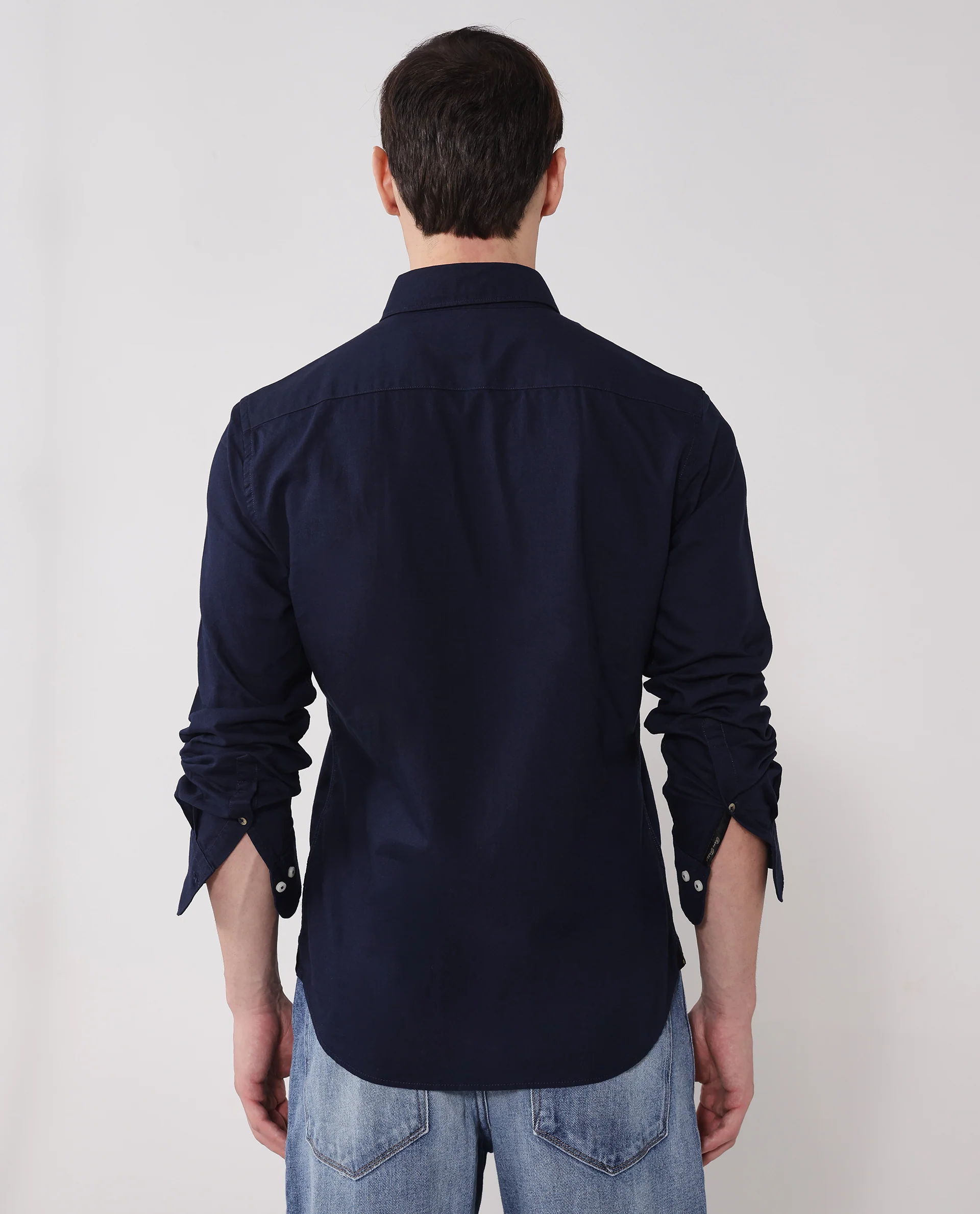 Rare Rabbit Men's Auxfo Navy Cotton Plain Regular Fit Full Sleeve Button-Down Collar Shirt - Image 4