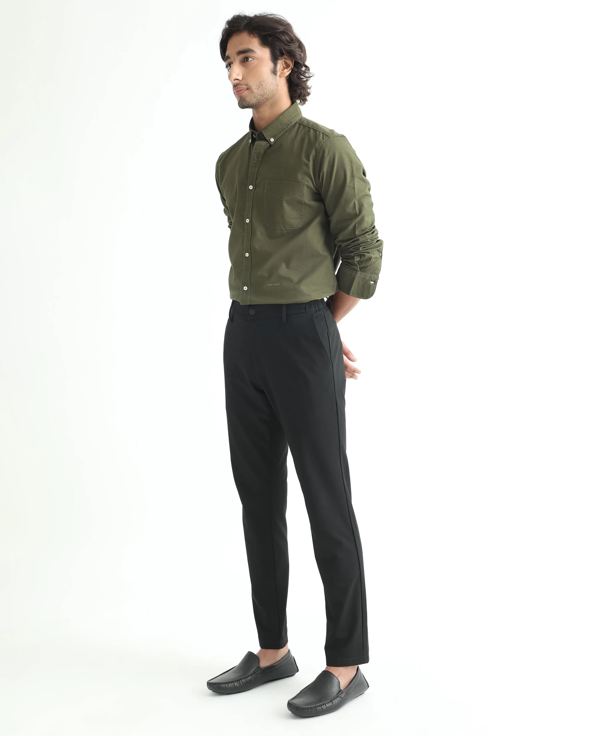 Rare Rabbit Men's Auxfo Olive Cotton Plain Regular Fit Full Sleeve Button-Down Collar Shirt - Image 2