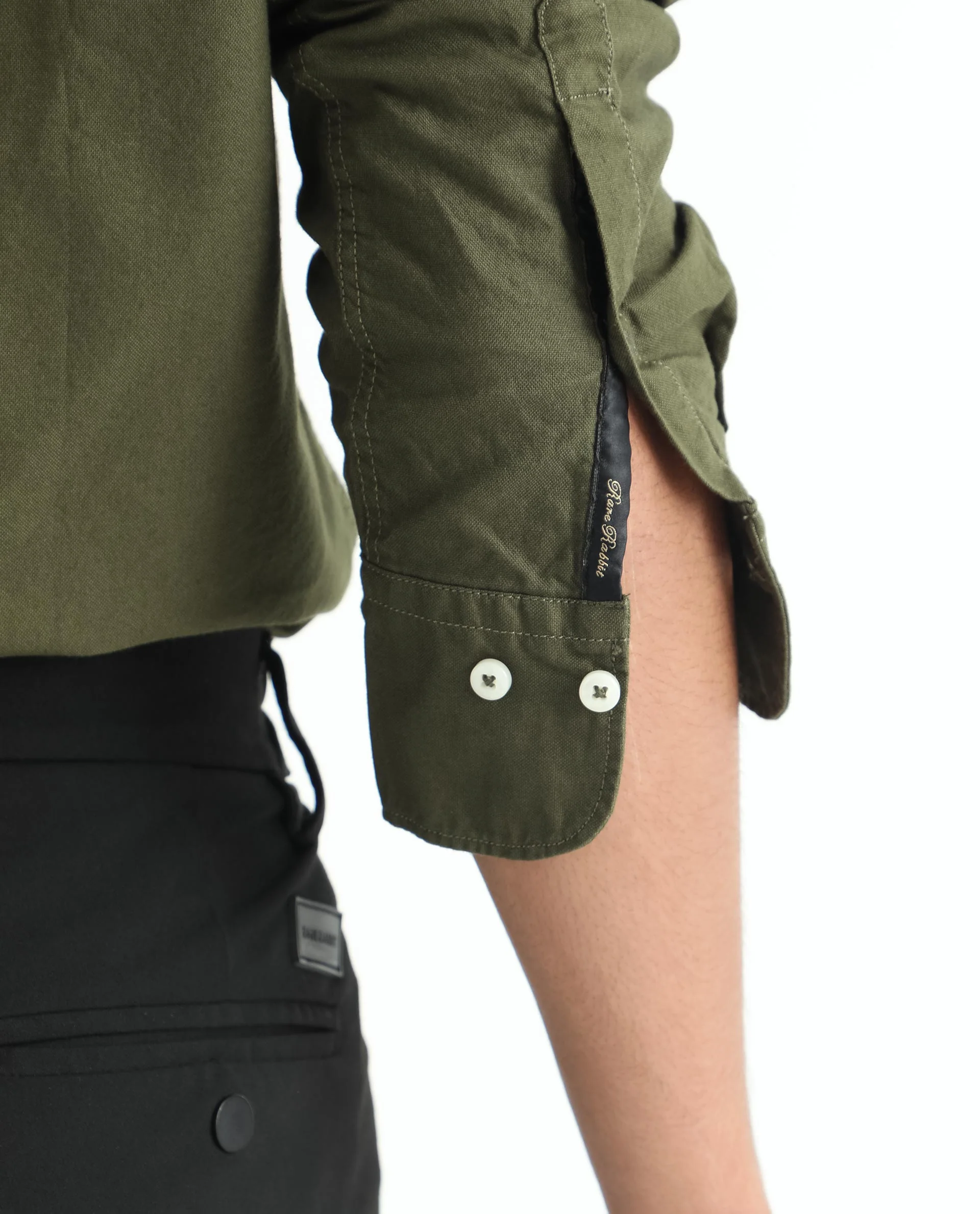 Rare Rabbit Men's Auxfo Olive Cotton Plain Regular Fit Full Sleeve Button-Down Collar Shirt - Image 3