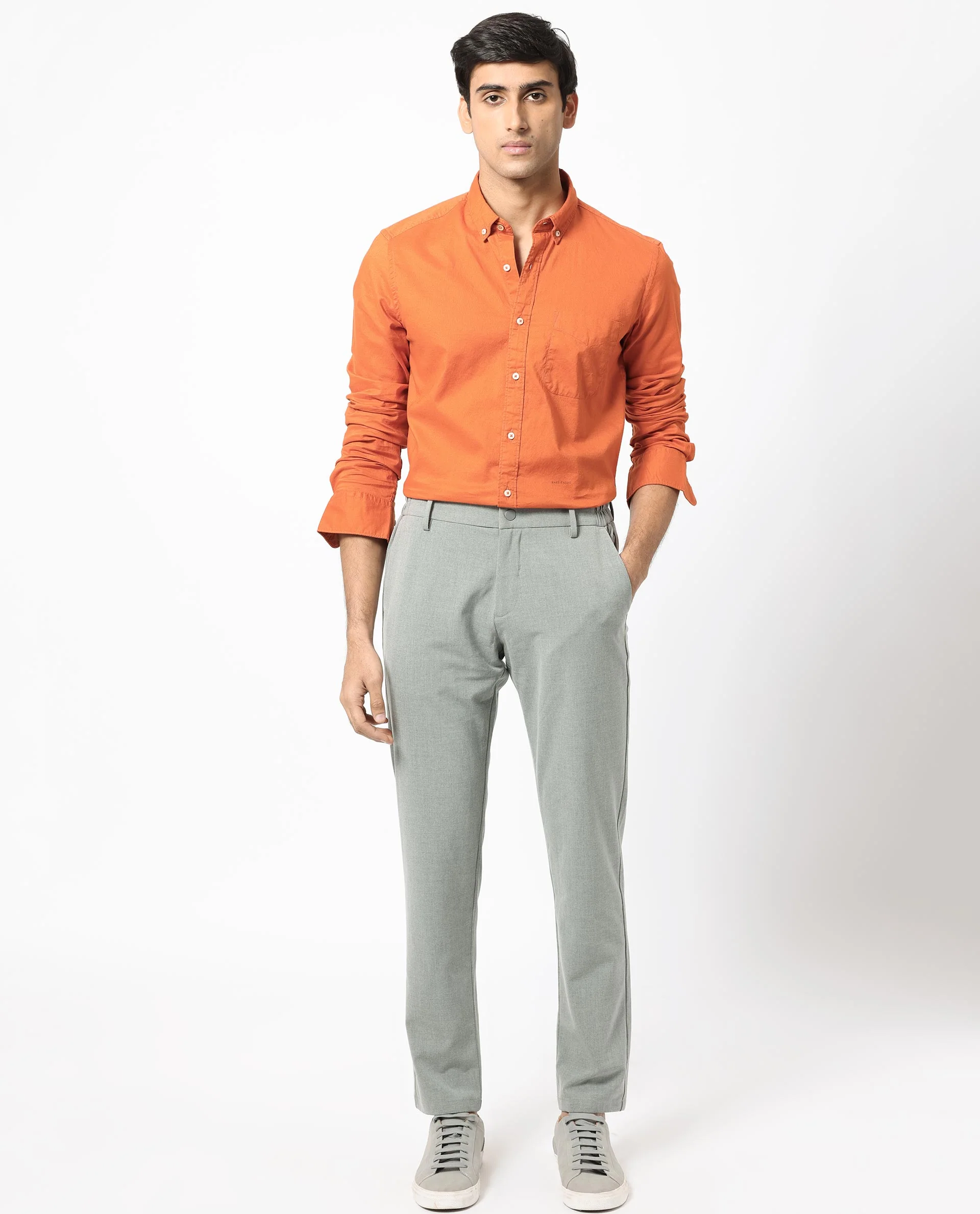 Rare Rabbit Men's Auxfo Orange Cotton Plain Regular Fit Full Sleeve Button-Down Collar Shirt - Image 2