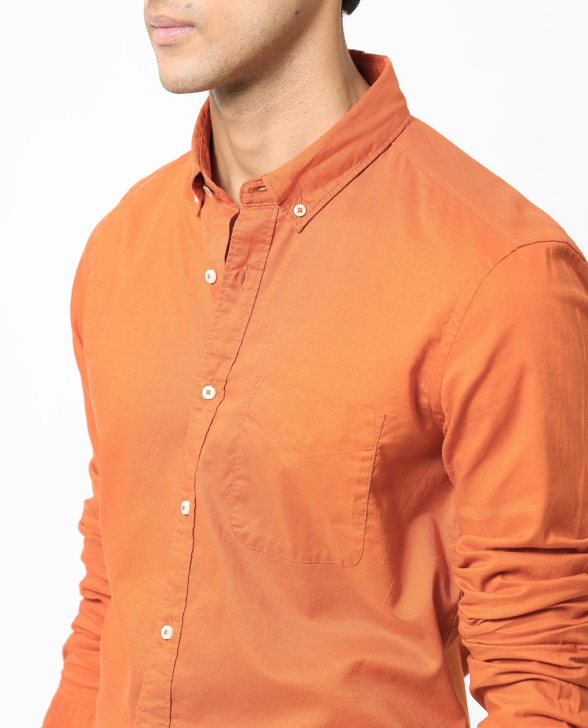 Rare Rabbit Men's Auxfo Orange Cotton Plain Regular Fit Full Sleeve Button-Down Collar Shirt - Image 4