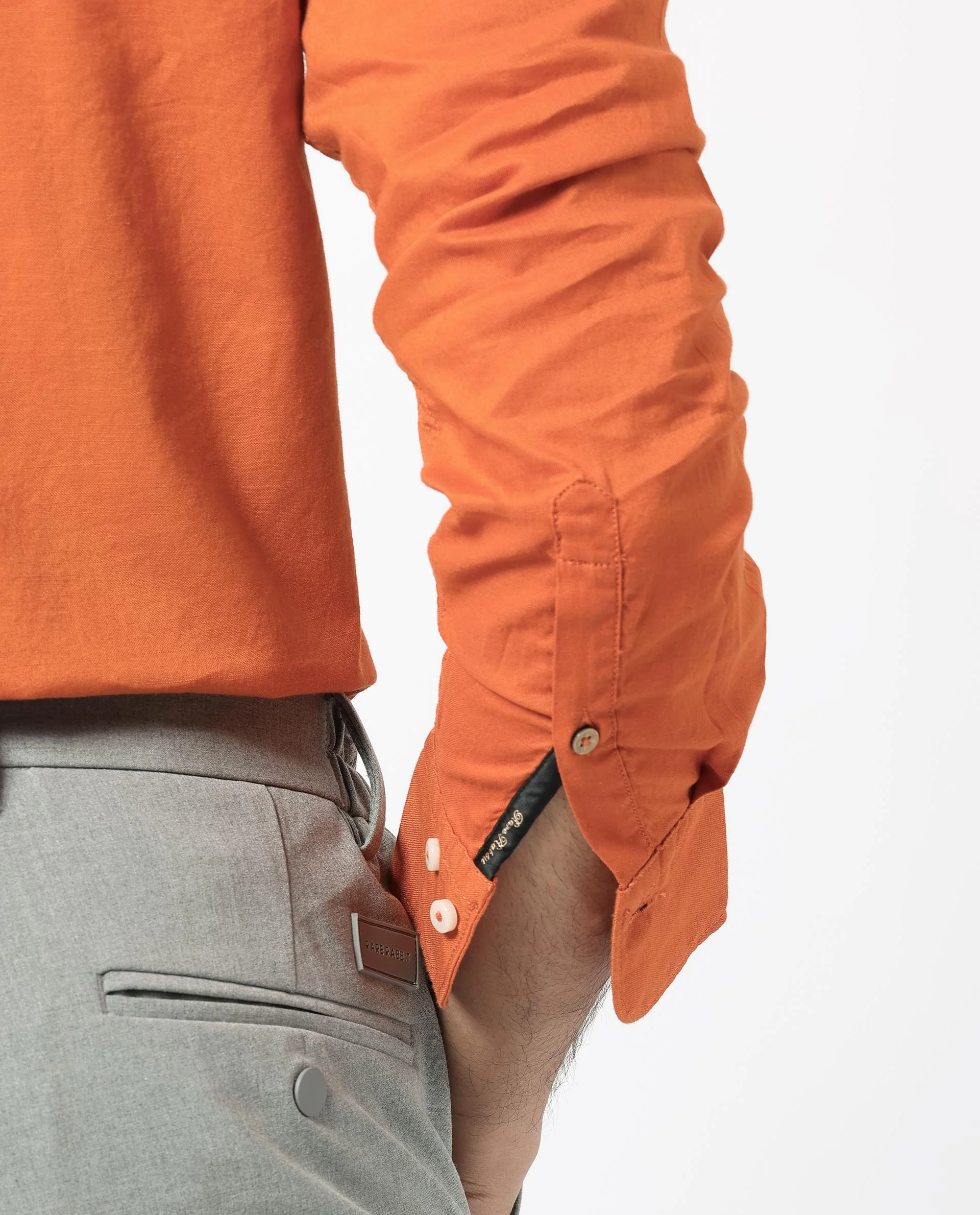 Rare Rabbit Men's Auxfo Orange Cotton Plain Regular Fit Full Sleeve Button-Down Collar Shirt - Image 5
