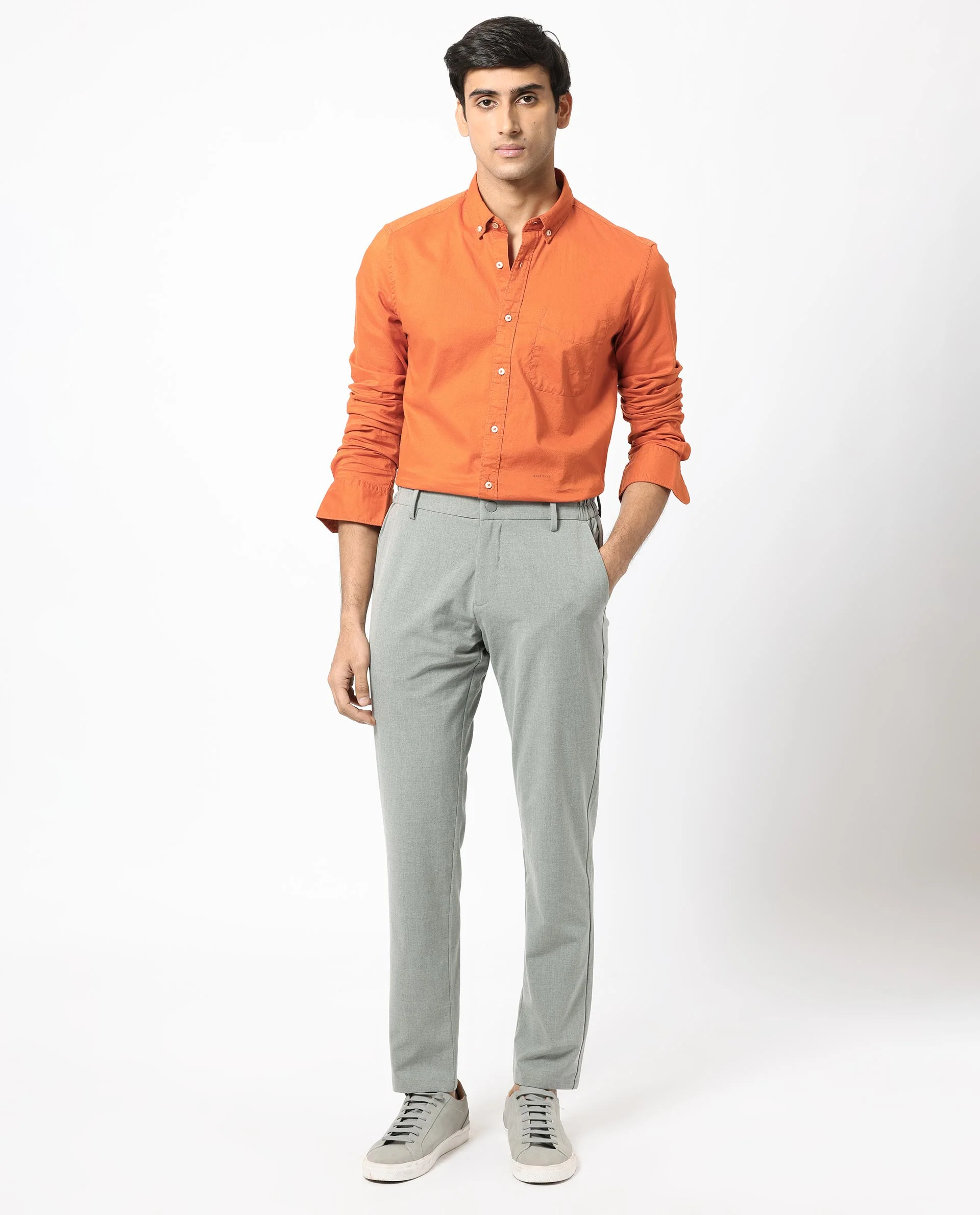 Rare Rabbit Men's Auxfo Orange Cotton Plain Regular Fit Full Sleeve Button-Down Collar Shirt - Image 6