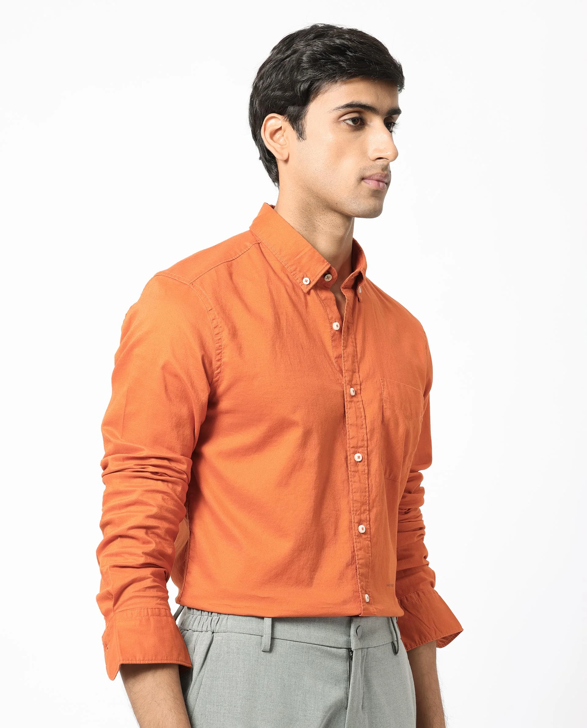 Rare Rabbit Men's Auxfo Orange Cotton Plain Regular Fit Full Sleeve Button-Down Collar Shirt - Image 7