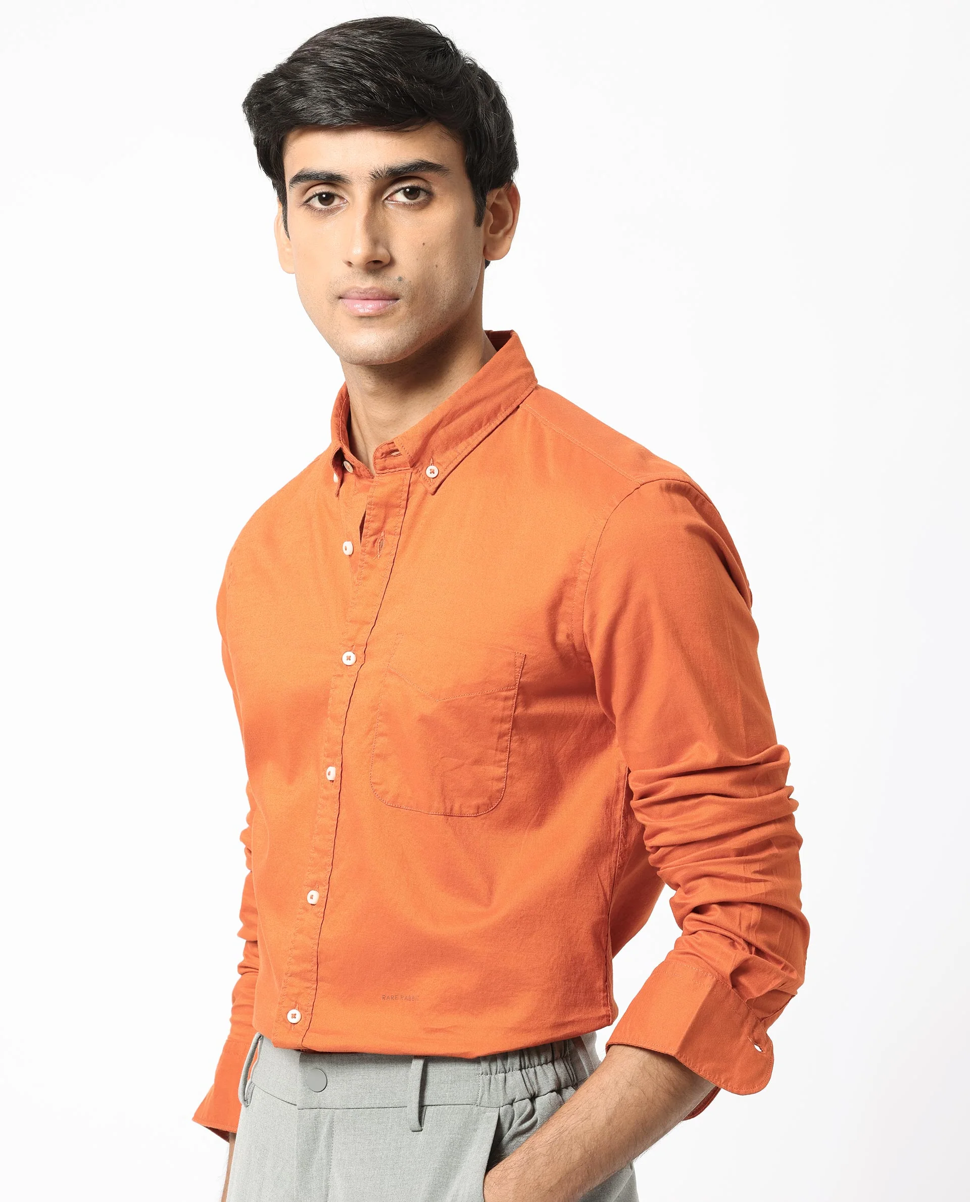 Rare Rabbit Men's Auxfo Orange Cotton Plain Regular Fit Full Sleeve Button-Down Collar Shirt - Image 8