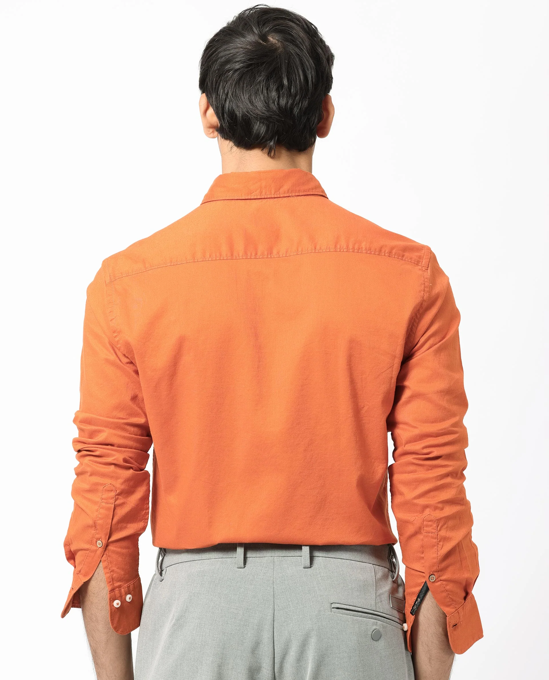 Rare Rabbit Men's Auxfo Orange Cotton Plain Regular Fit Full Sleeve Button-Down Collar Shirt - Image 9