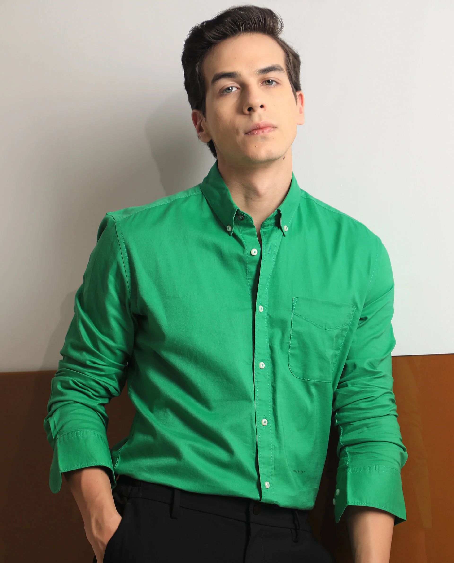 Rare Rabbit Men's Auxfo Pastel Green Cotton Plain Regular Fit Full Sleeve Spread Collar Shirt - Image 3
