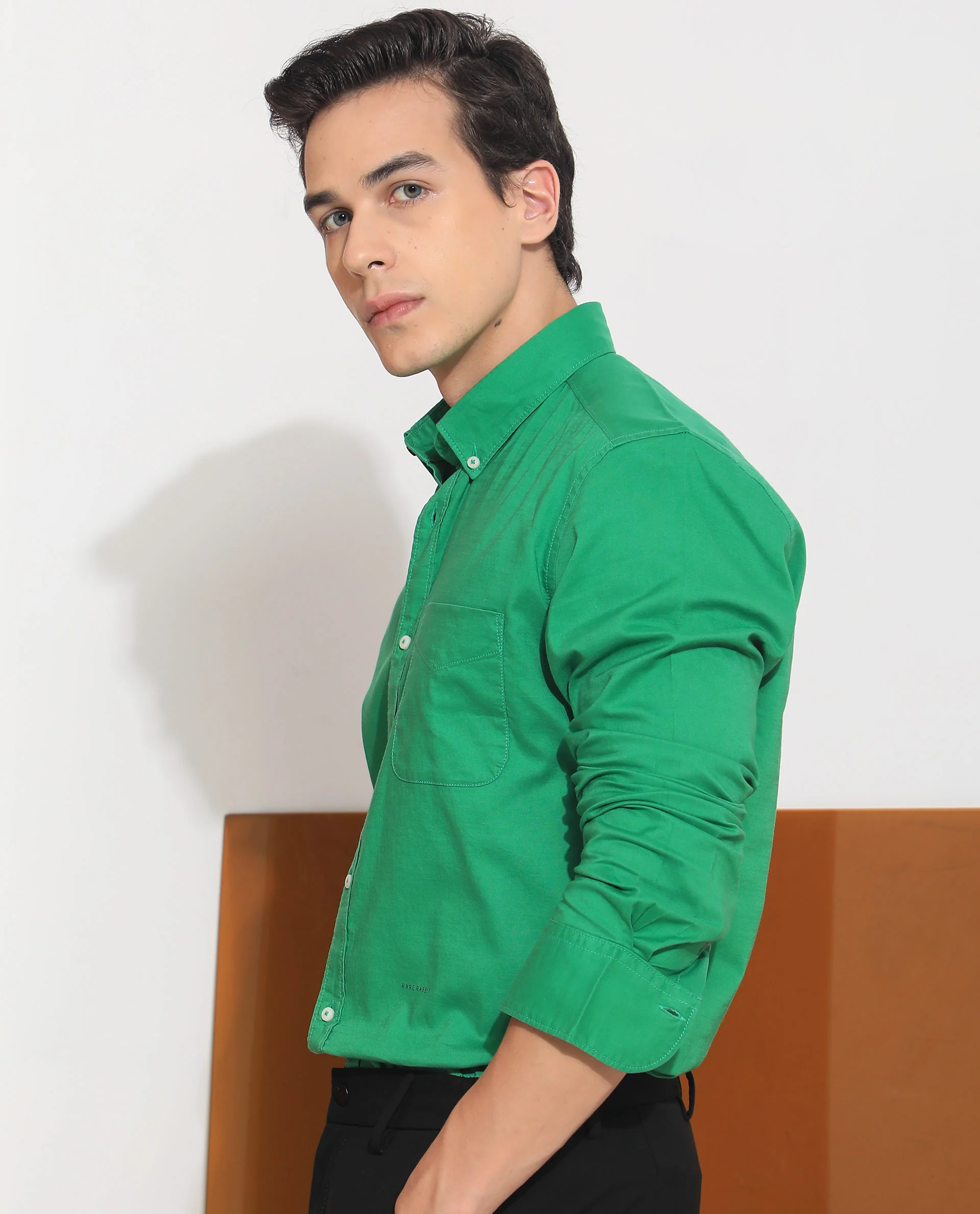 Rare Rabbit Men's Auxfo Pastel Green Cotton Plain Regular Fit Full Sleeve Spread Collar Shirt - Image 8