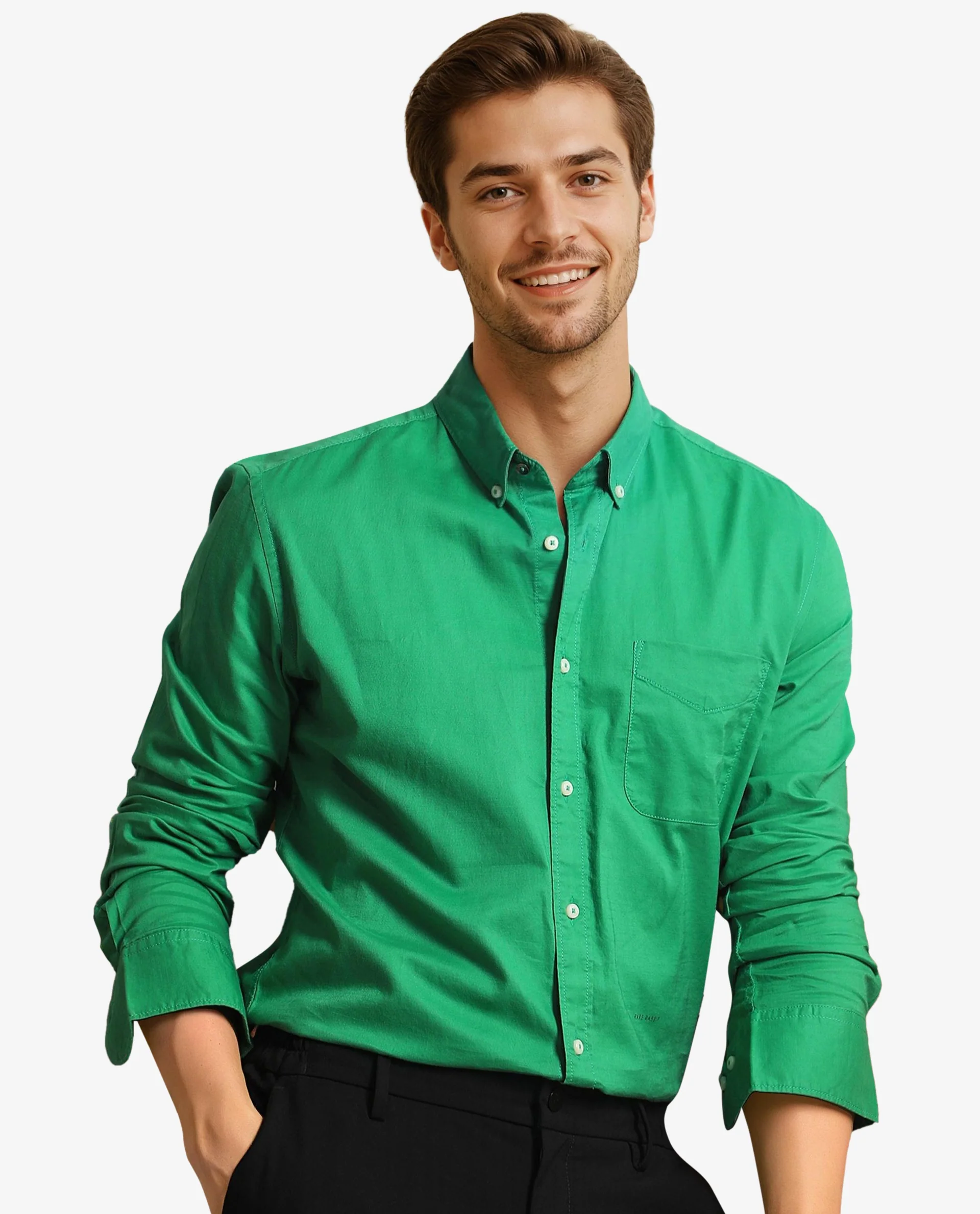 Rare Rabbit Men's Auxfo Pastel Green Cotton Plain Regular Fit Full Sleeve Spread Collar Shirt - Image 9