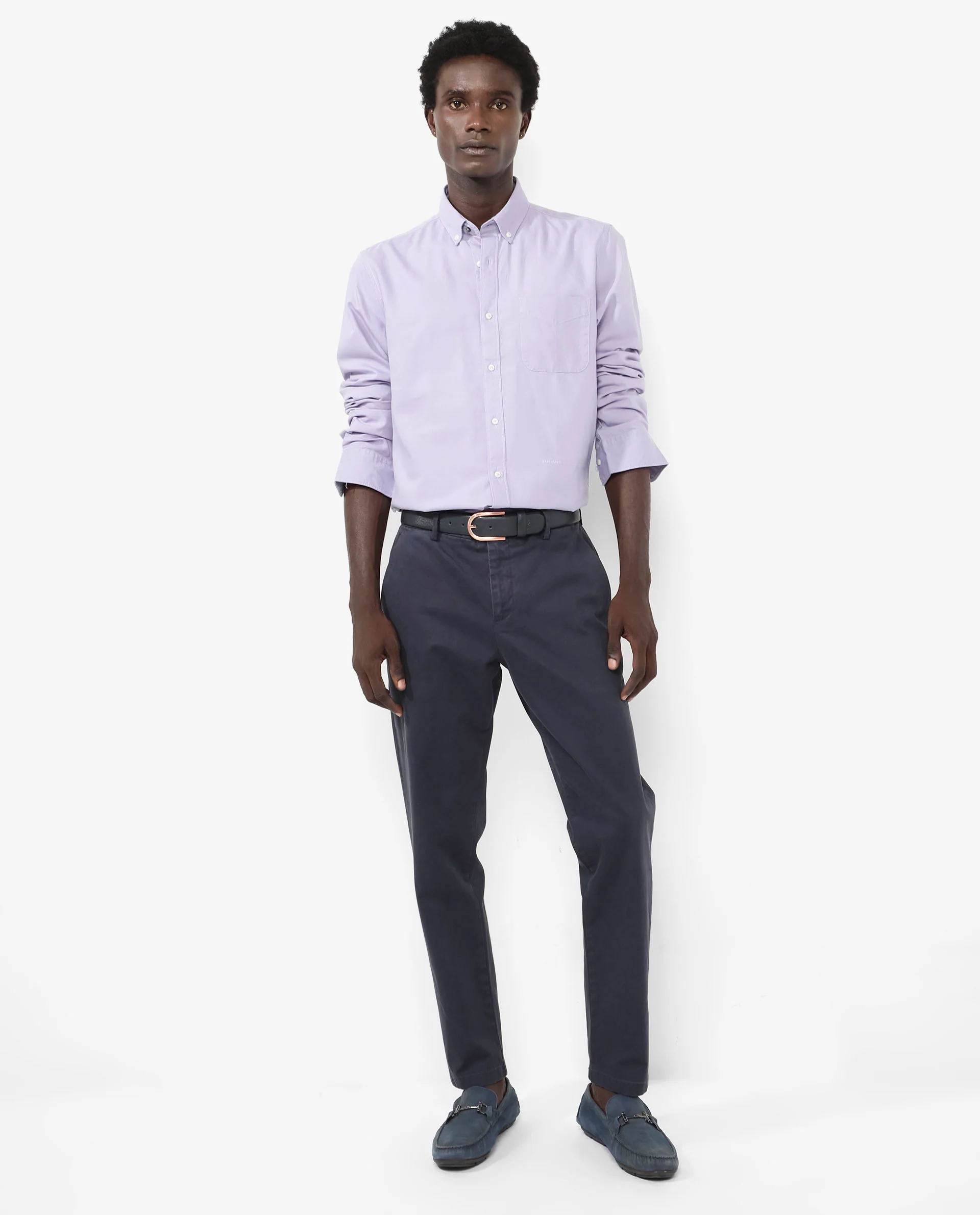 Rare Rabbit Men's Auxfo Pastel Purple Cotton Plain Regular Fit Full Sleeve Button-Down Collar Shirt - Image 2
